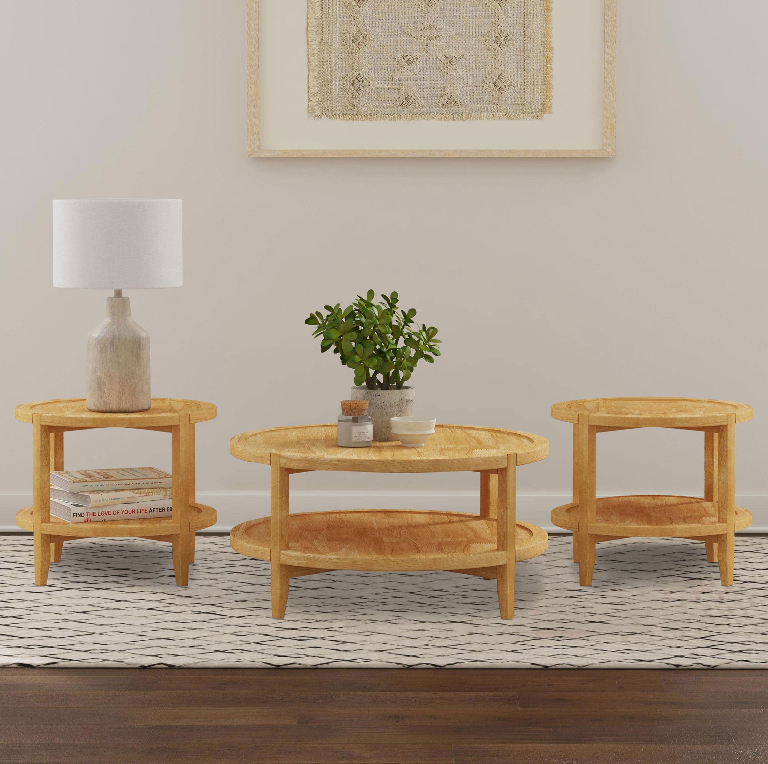 Orleans Furniture - Coaster - Camillo 3-piece Round Coffee and End Table Set Maple  - 709698-S3
