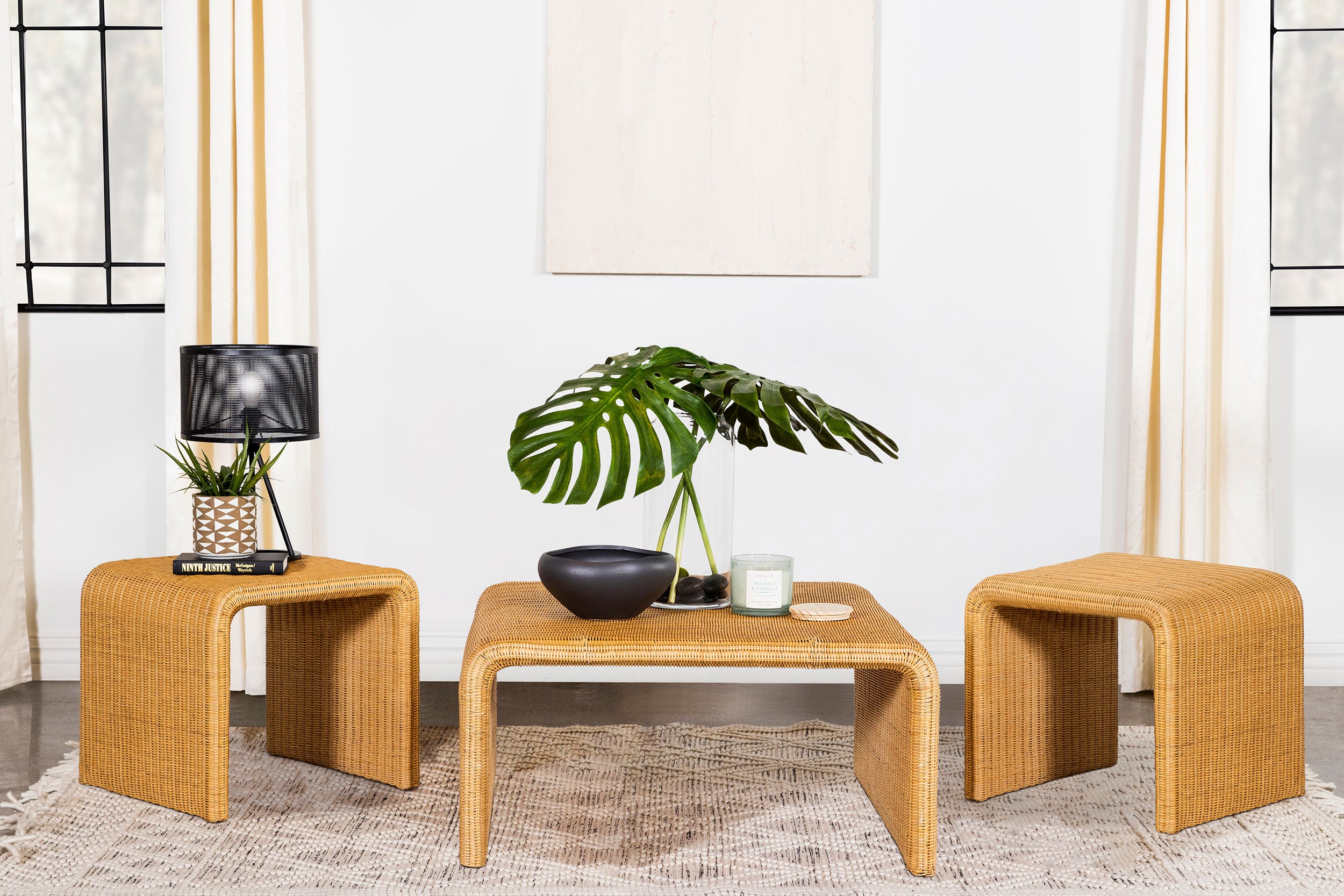 Orleans Furniture - Coaster - Cahya 3-piece Rattan Coffee and End Table Set Natural - 709818-S3