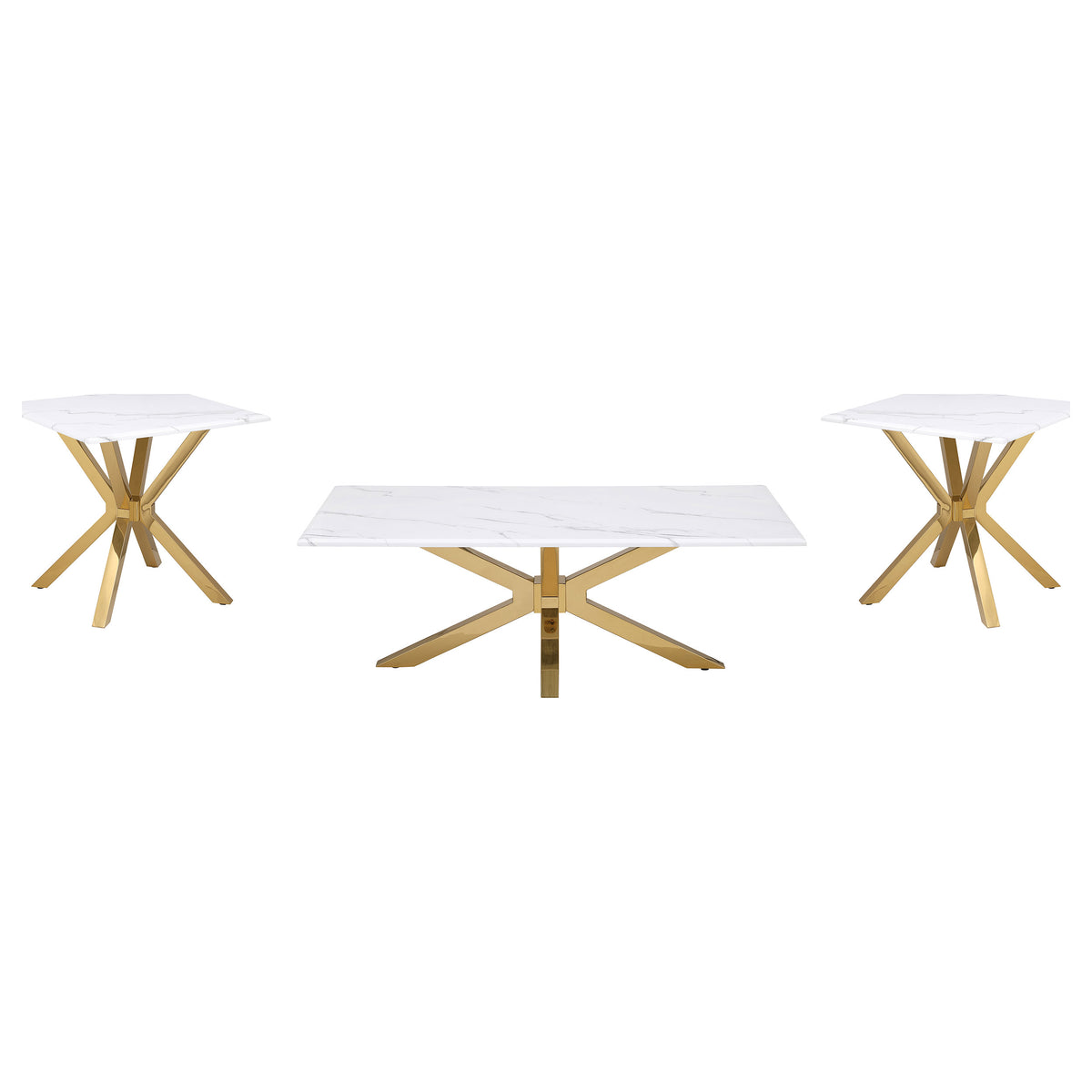 Orleans Furniture - Coaster - Visalia 3-piece Faux Marble Coffee and End Table Set White - 710218-S3