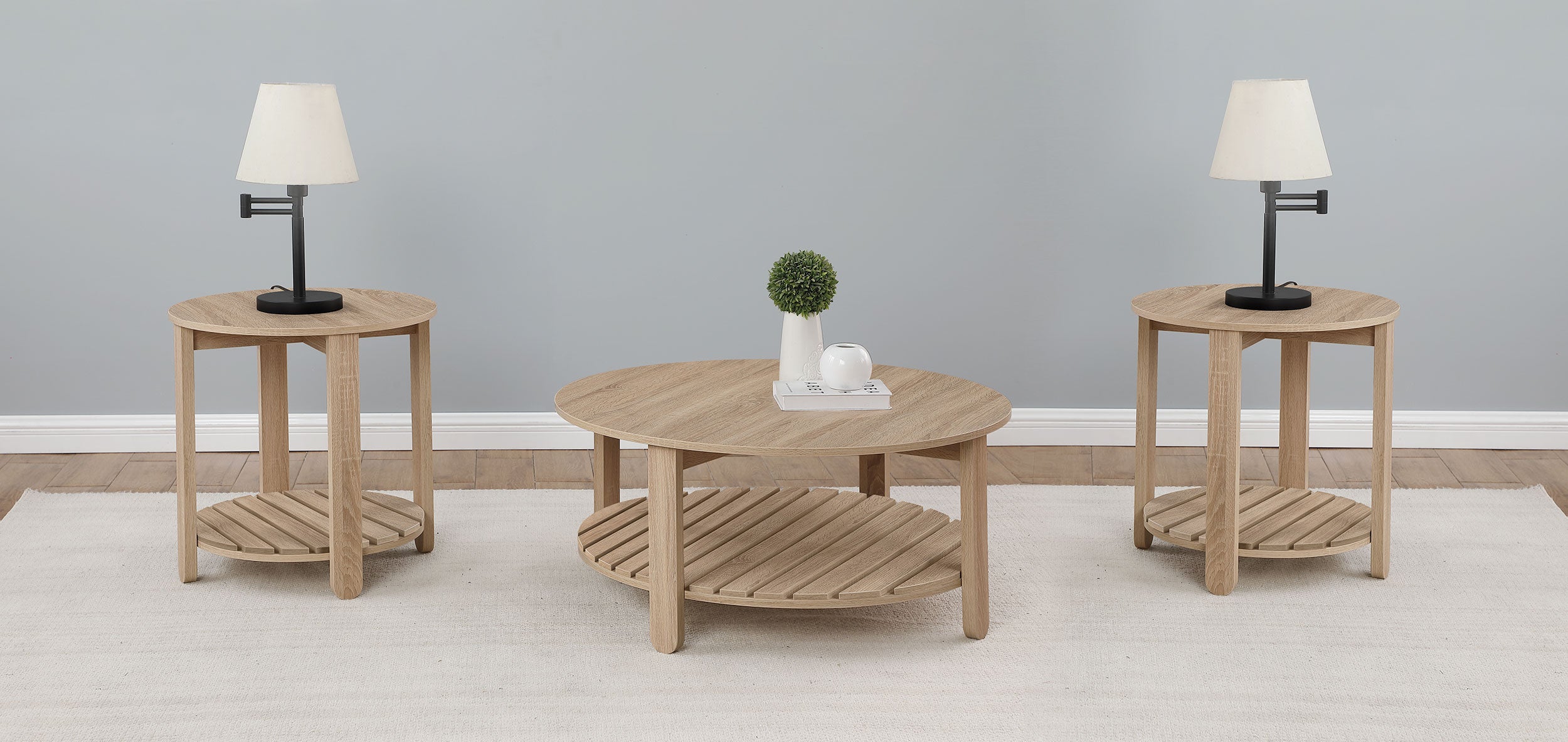 Orleans Furniture - Coaster - Fowler 3-piece Round Coffee and End Table Set Natural - 710288-S3