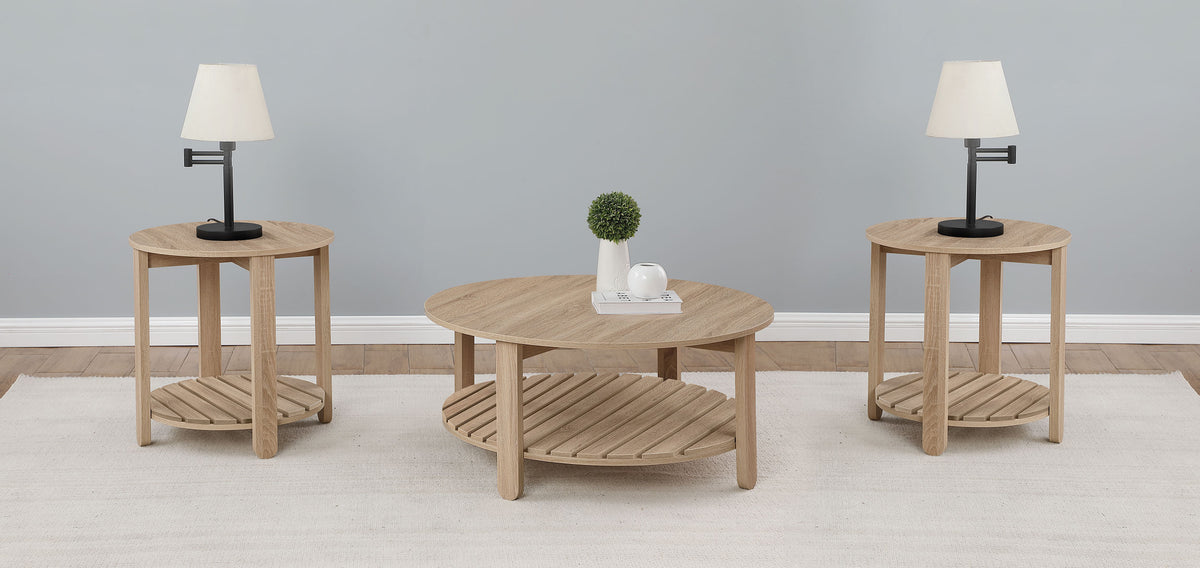 Orleans Furniture - Coaster - Fowler 3-piece Round Coffee and End Table Set Natural - 710288-S3