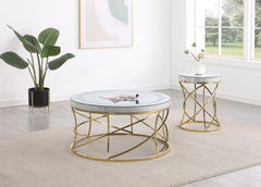 Orleans Furniture - Coaster - Elise 2-piece Round Mirror Top Coffee and End Table Set Gold - 710368-S2