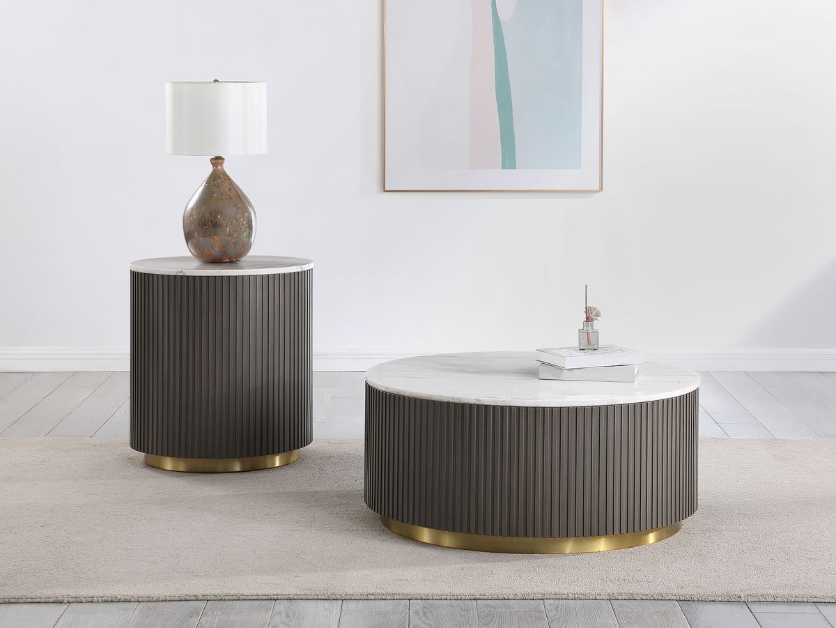 Orleans Furniture - Coaster - Jason 2-piece Round Marble Coffee and End Table Set White - 710418-S2