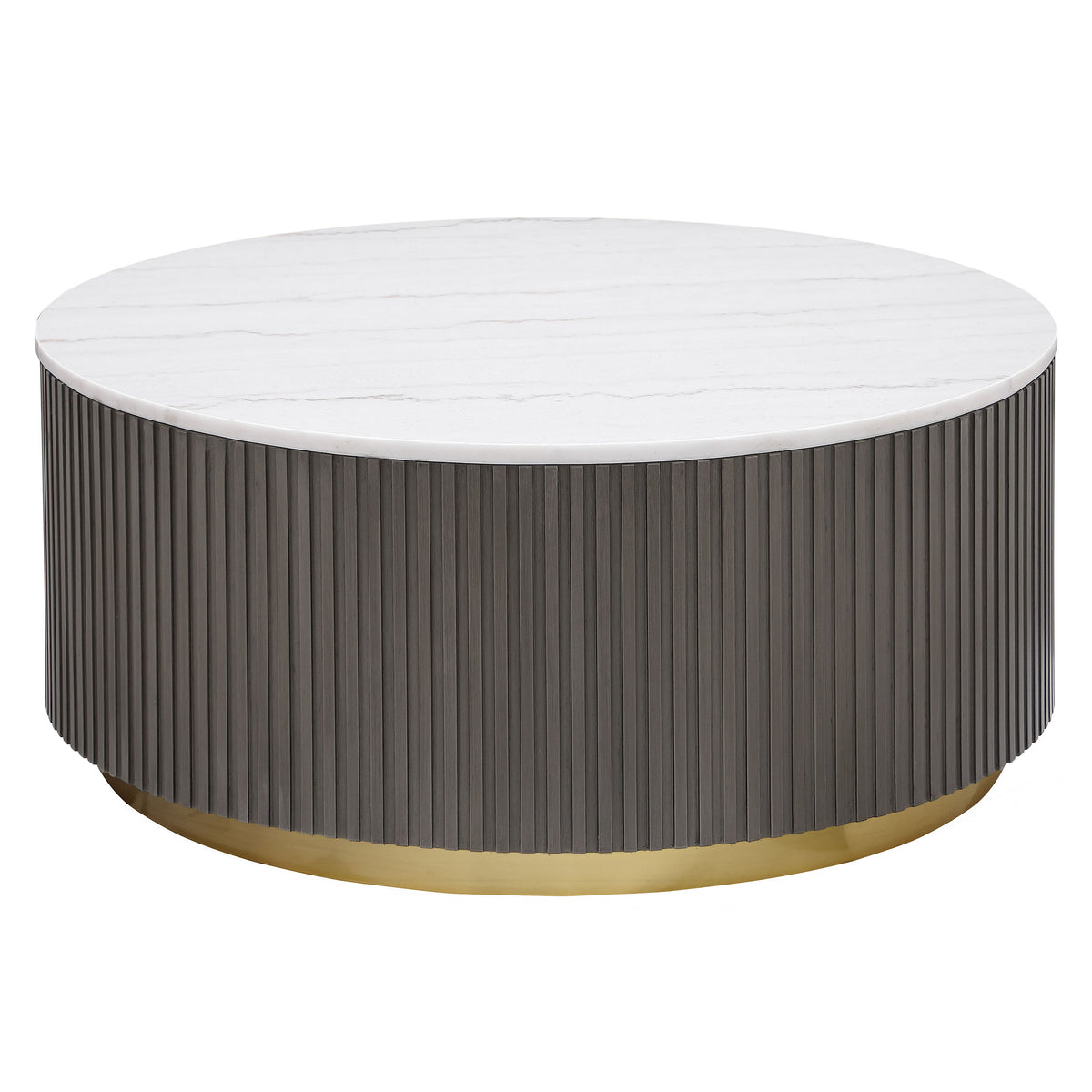 Orleans Furniture - Coaster - Jason Round Marble Top Coffee Table White and Charcoal - 710418