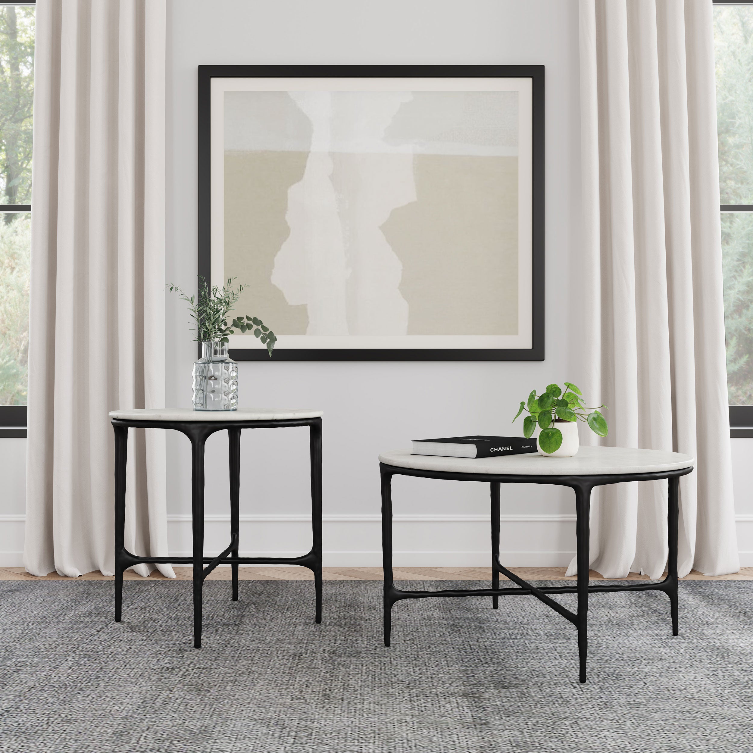 Orleans Furniture - Coaster - Hermas 2-piece Round Marble Coffee and End Table Set White - 710738-S2
