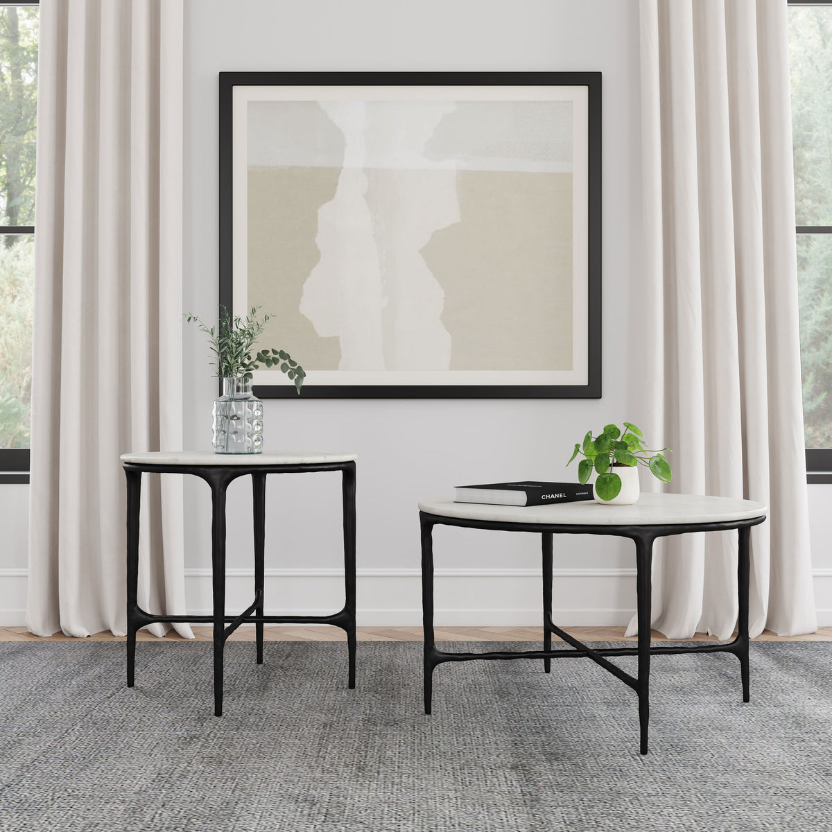 Orleans Furniture - Coaster - Hermas 2-piece Round Marble Coffee and End Table Set White - 710738-S2