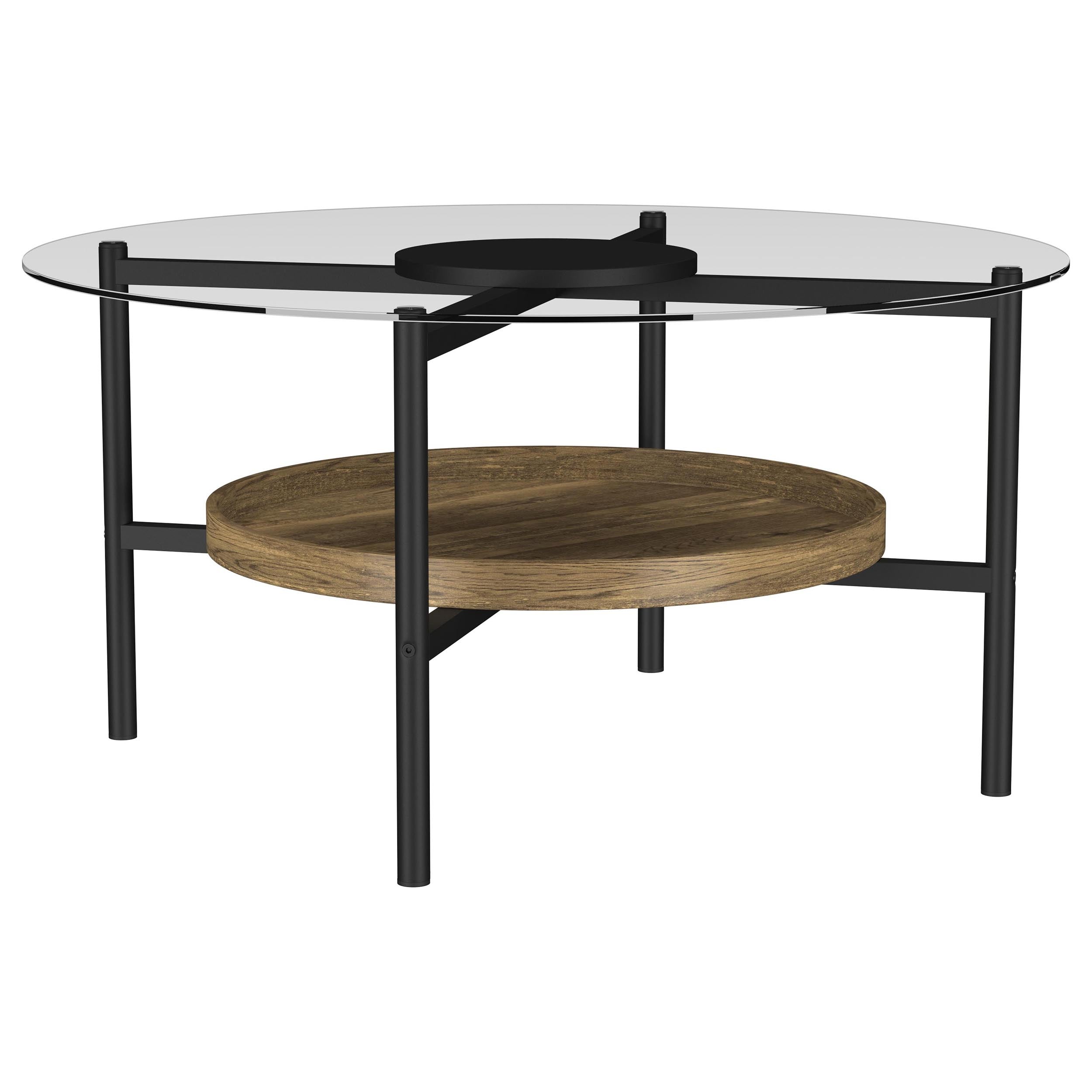 Orleans Furniture - Coaster - Delfin Round Glass Top Coffee Table Black and Brown - 721618