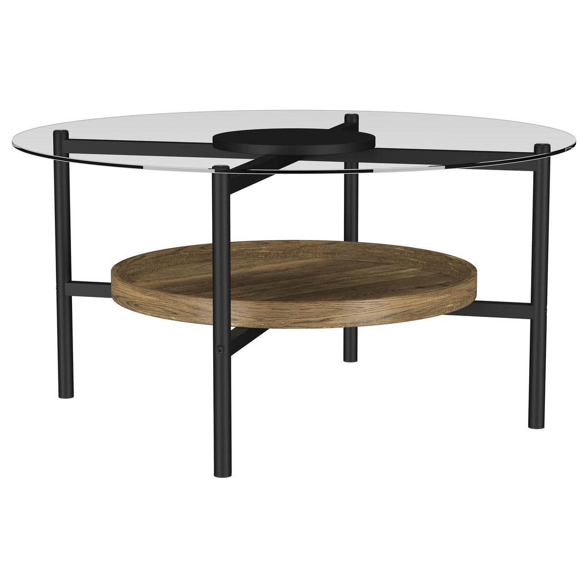 Orleans Furniture - Coaster - Delfin Round Glass Top Coffee Table Black and Brown - 721618