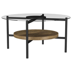 Orleans Furniture - Coaster - Delfin Round Glass Top Coffee Table Black and Brown - 721618