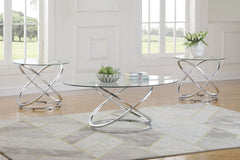 Orleans Furniture - Coaster - Warren 3-piece Oval Glass Top Coffee Table Set Chrome - 722373