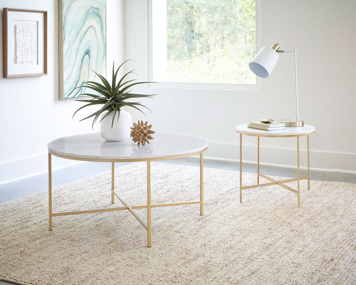 Orleans Furniture - Coaster - Ellison 2-piece Round Marble Coffee and End Table Set White - 723208-S2
