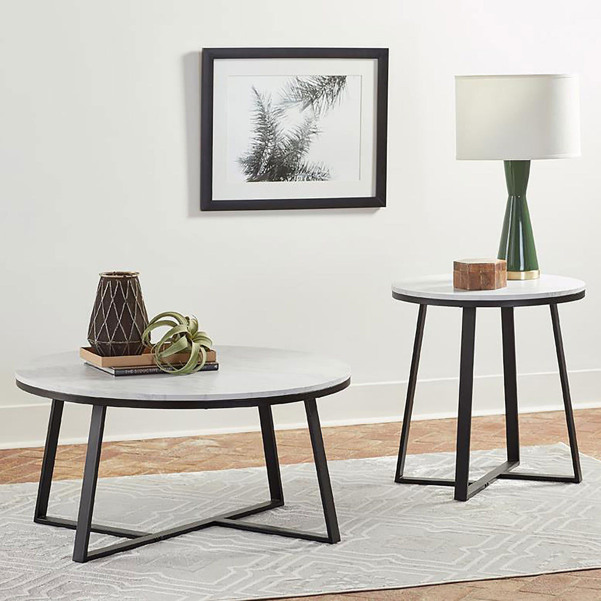 Orleans Furniture - Coaster - Hugo 2-piece Coffee and End Table Set White Faux Marble - 723238-S2