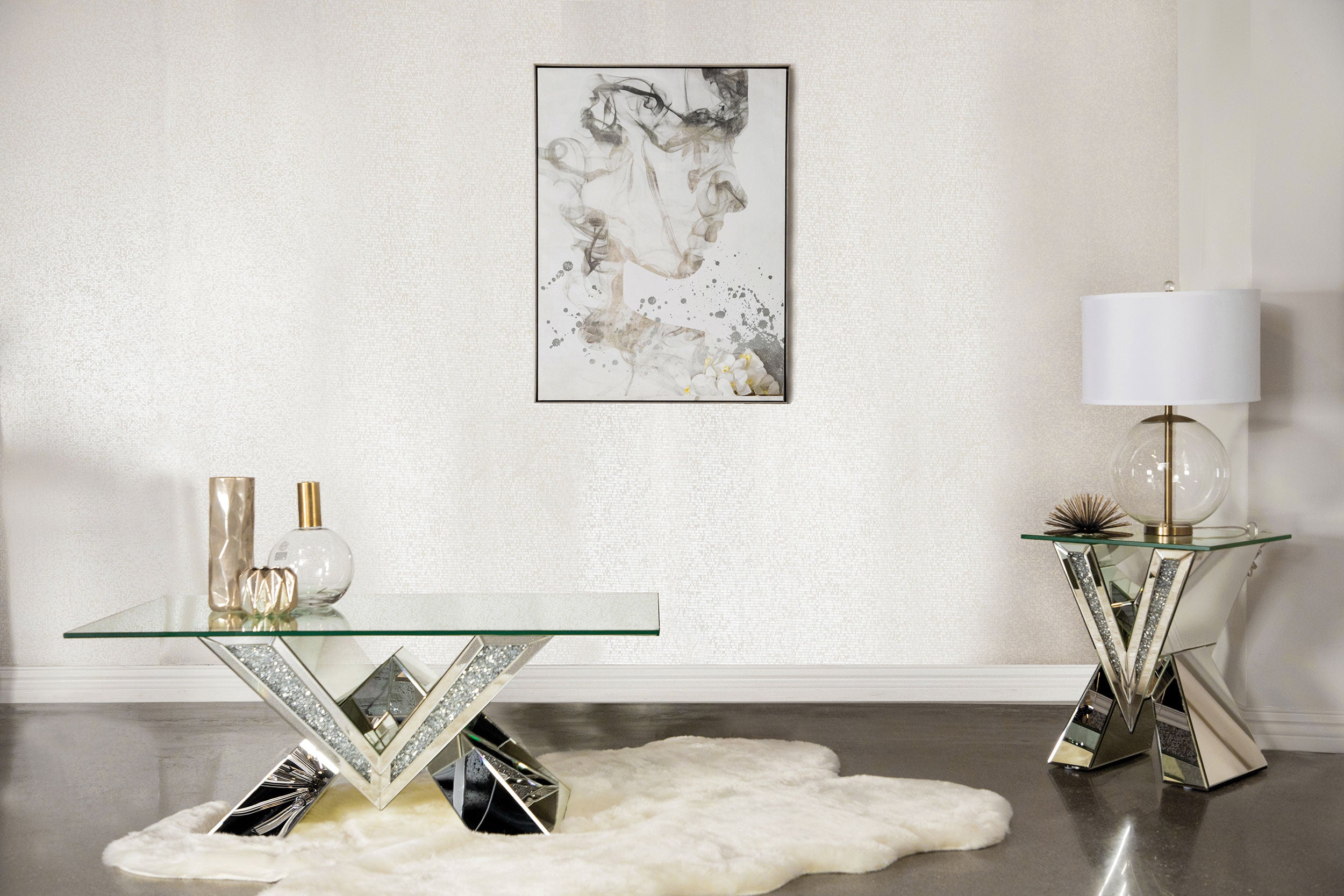 Orleans Furniture - Coaster - Taffeta 2-piece Mirrored Coffee and End Table Set Silver - 723448-S2