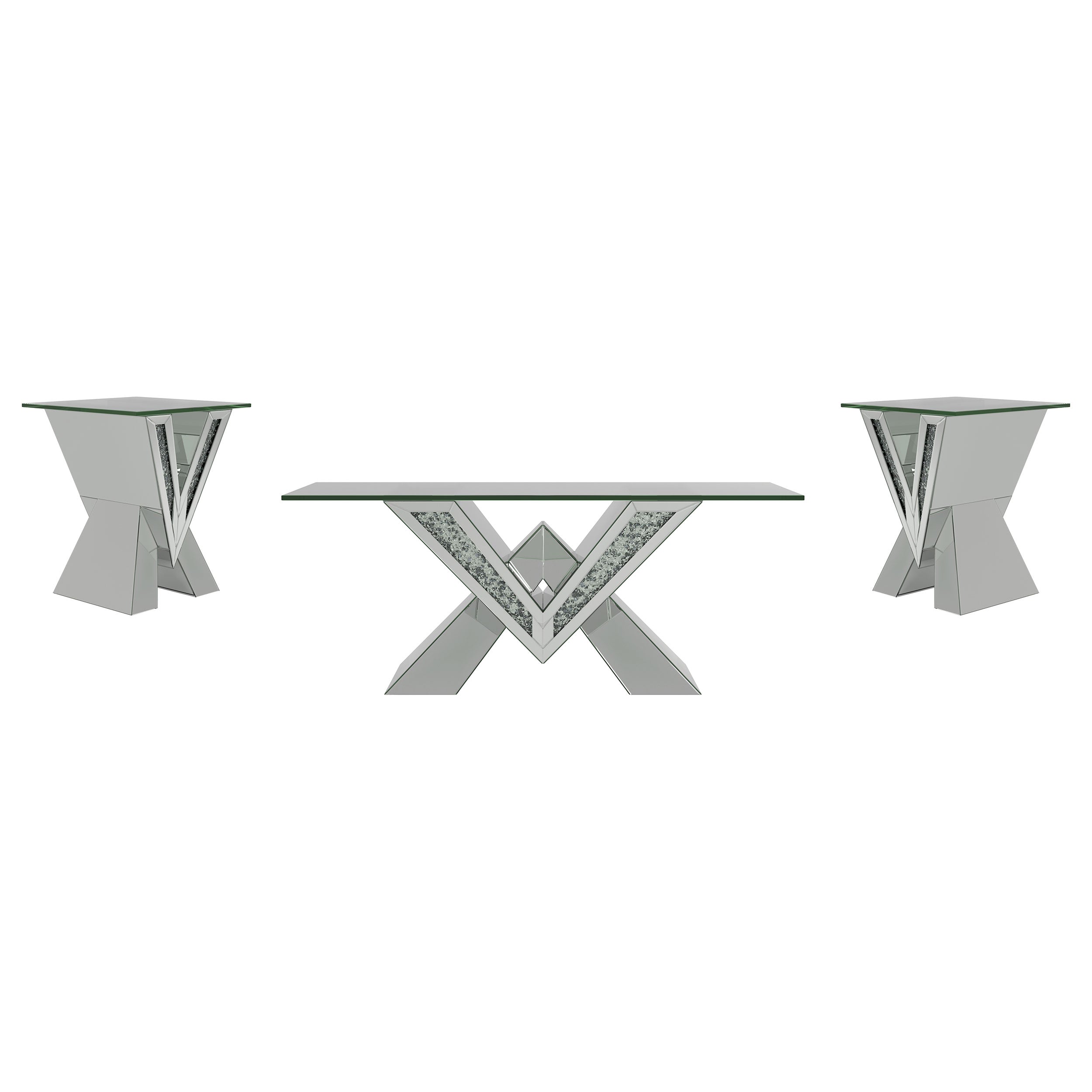 Taffeta 3-piece Mirrored Coffee and End Table Set Silver