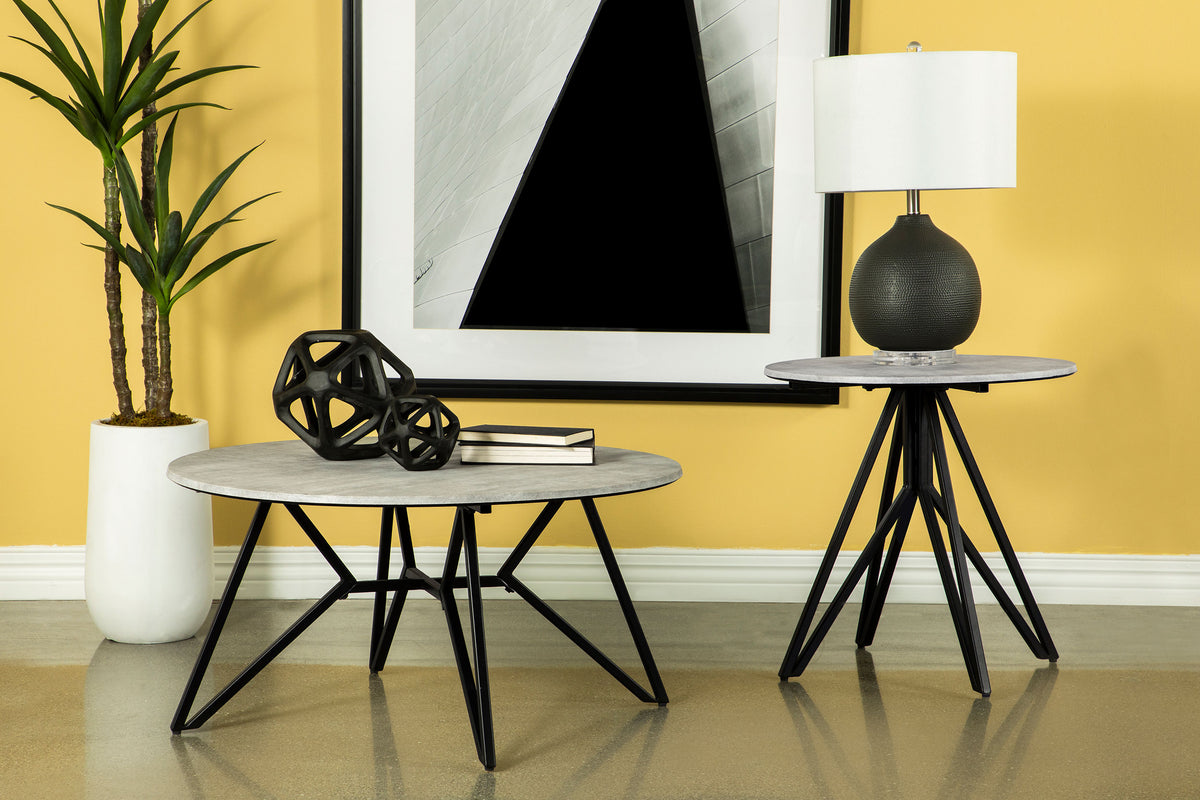 Orleans Furniture - Coaster - Hadi 2-piece Round SmartTop Coffee and End Table Set Cement - 736178-S2