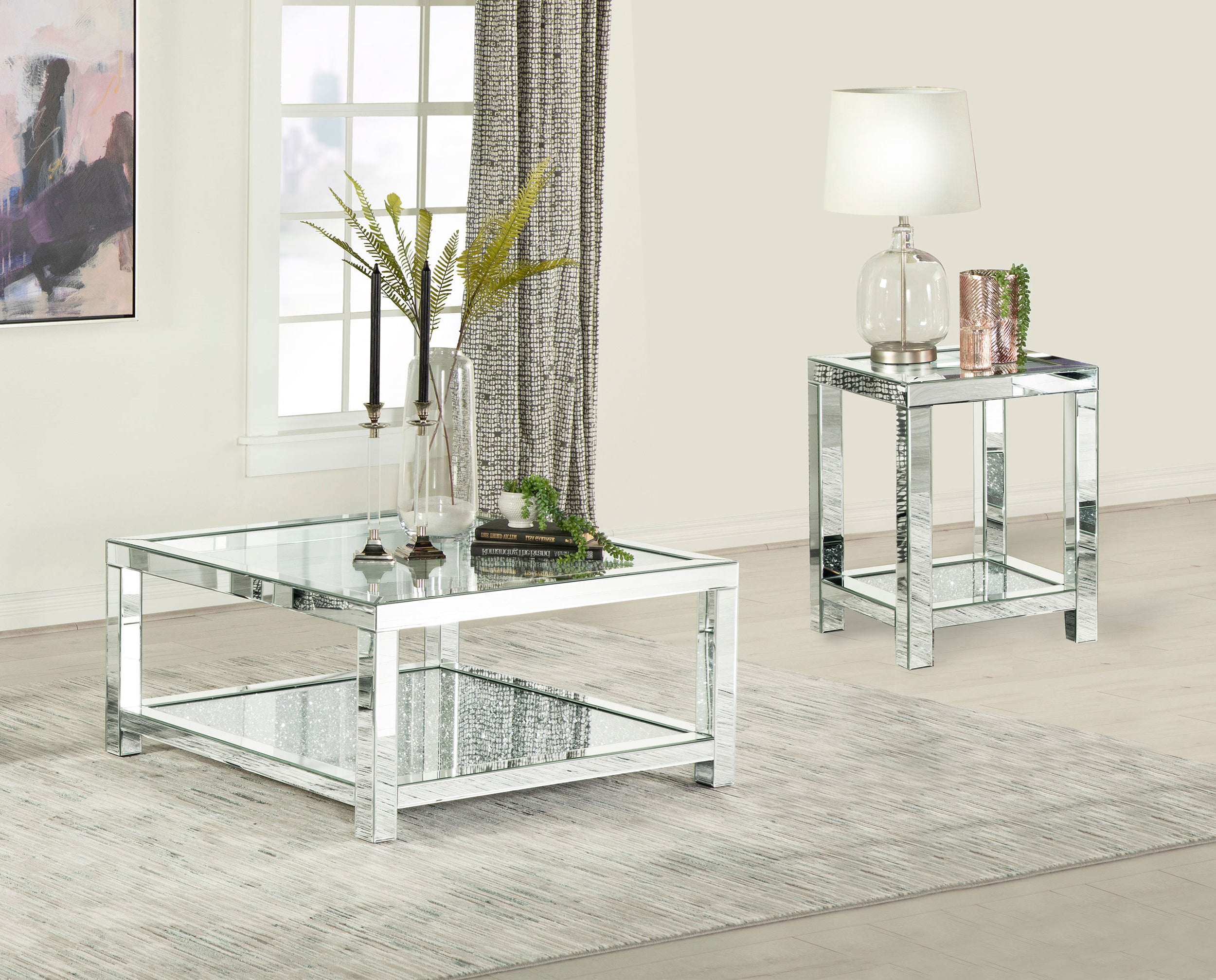 Orleans Furniture - Coaster - Valentina 2-piece Mirrored Coffee and End Table Set Silver - 736218-S2