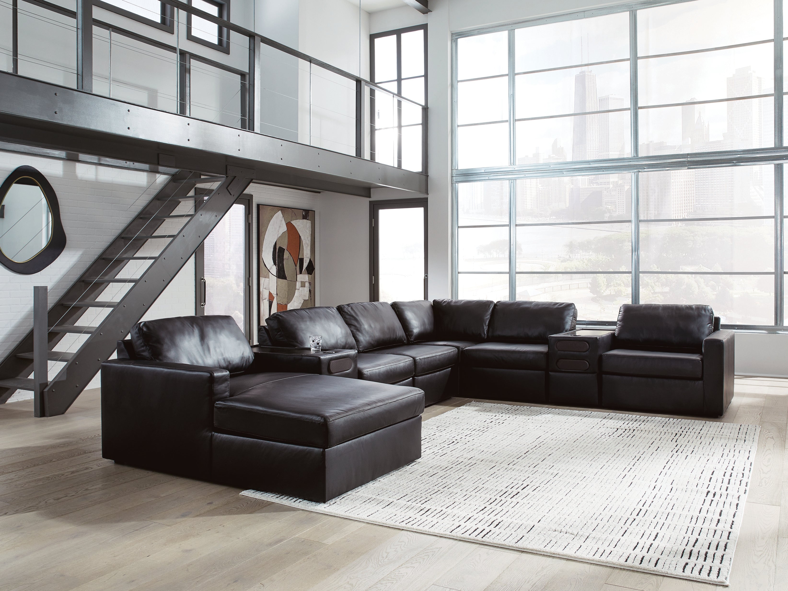 Orleans Furniture - Ashley Furniture - ModMax II Sectional - RAF 8-Piece Sectional with Chaise and Audio Consoles / Black - 74305S47