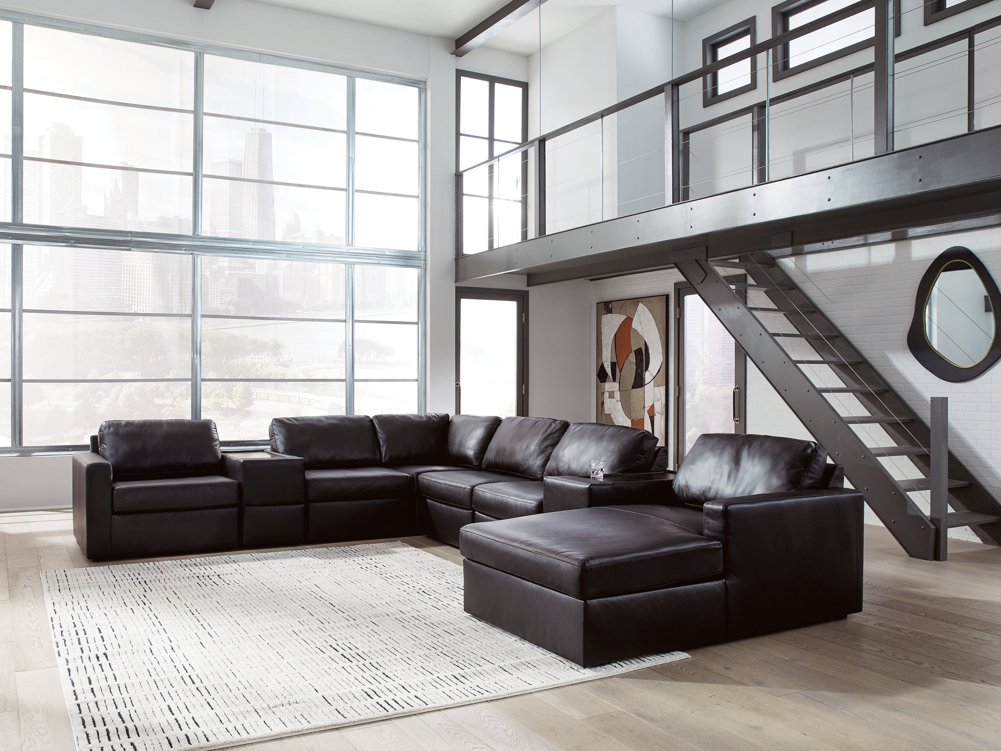 Orleans Furniture - Ashley Furniture - ModMax II Sectional - RAF 8-Piece Sectional with Chaise and Storage Consoles / Black - 74305S42
