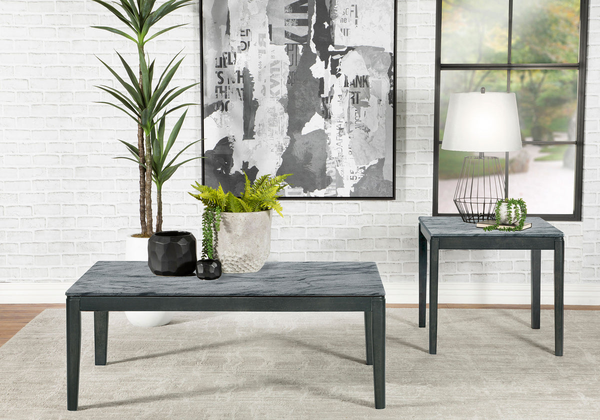 Orleans Furniture - Coaster - Mozzi 2-piece Coffee and End Table Set Grey Faux Marble - 753518-S2