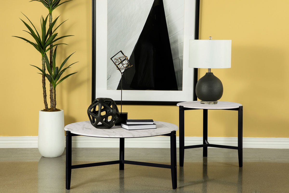 Orleans Furniture - Coaster - Tandi 2-piece Faux Marble Coffee and End Table Set White - 753538-S2