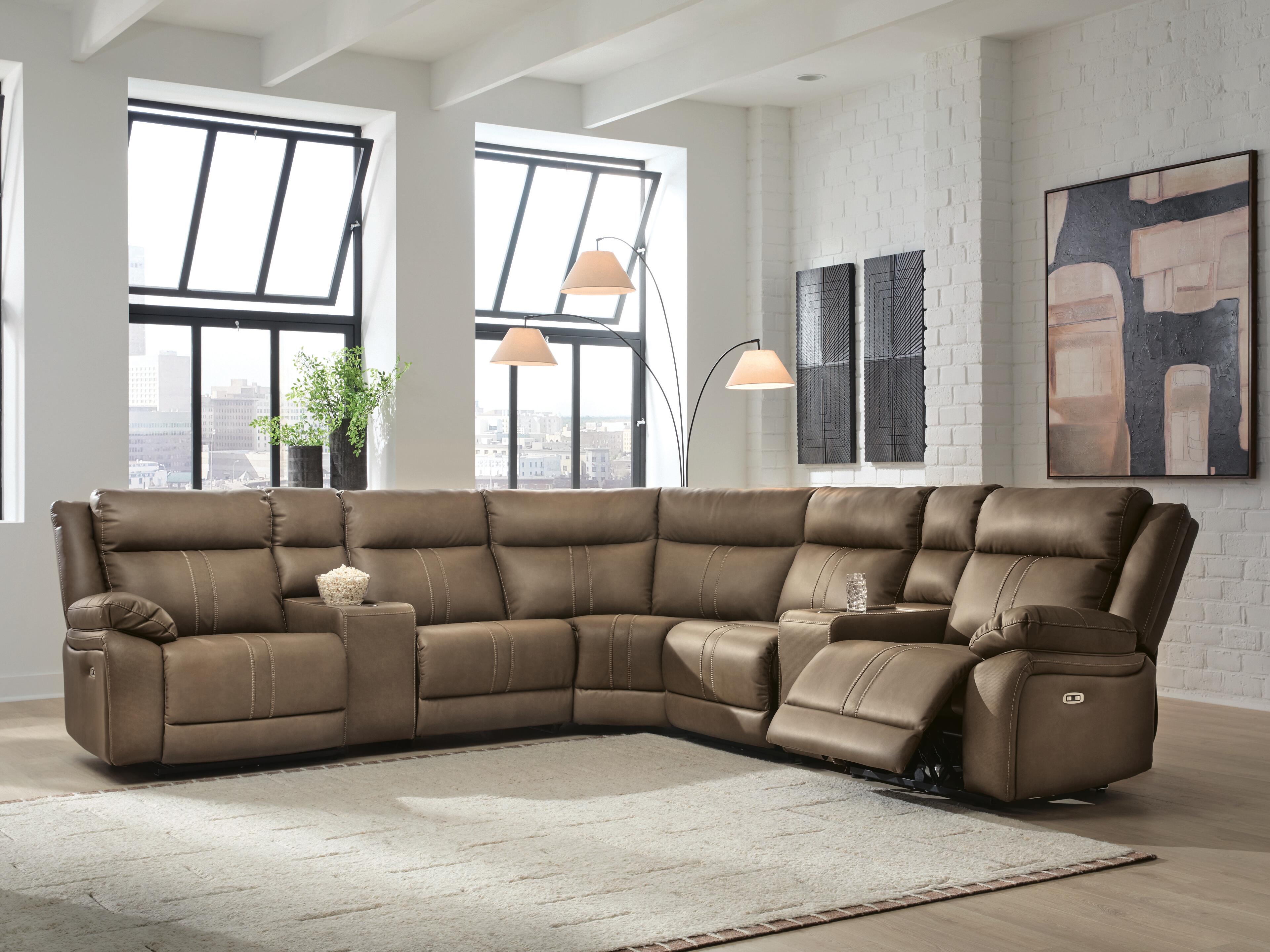Orleans Furniture - Ashley Furniture - Max-Momentum Sectional - 7-Piece Power Reclining Sectional with Audio Consoles / Biscotti - PC82305S7