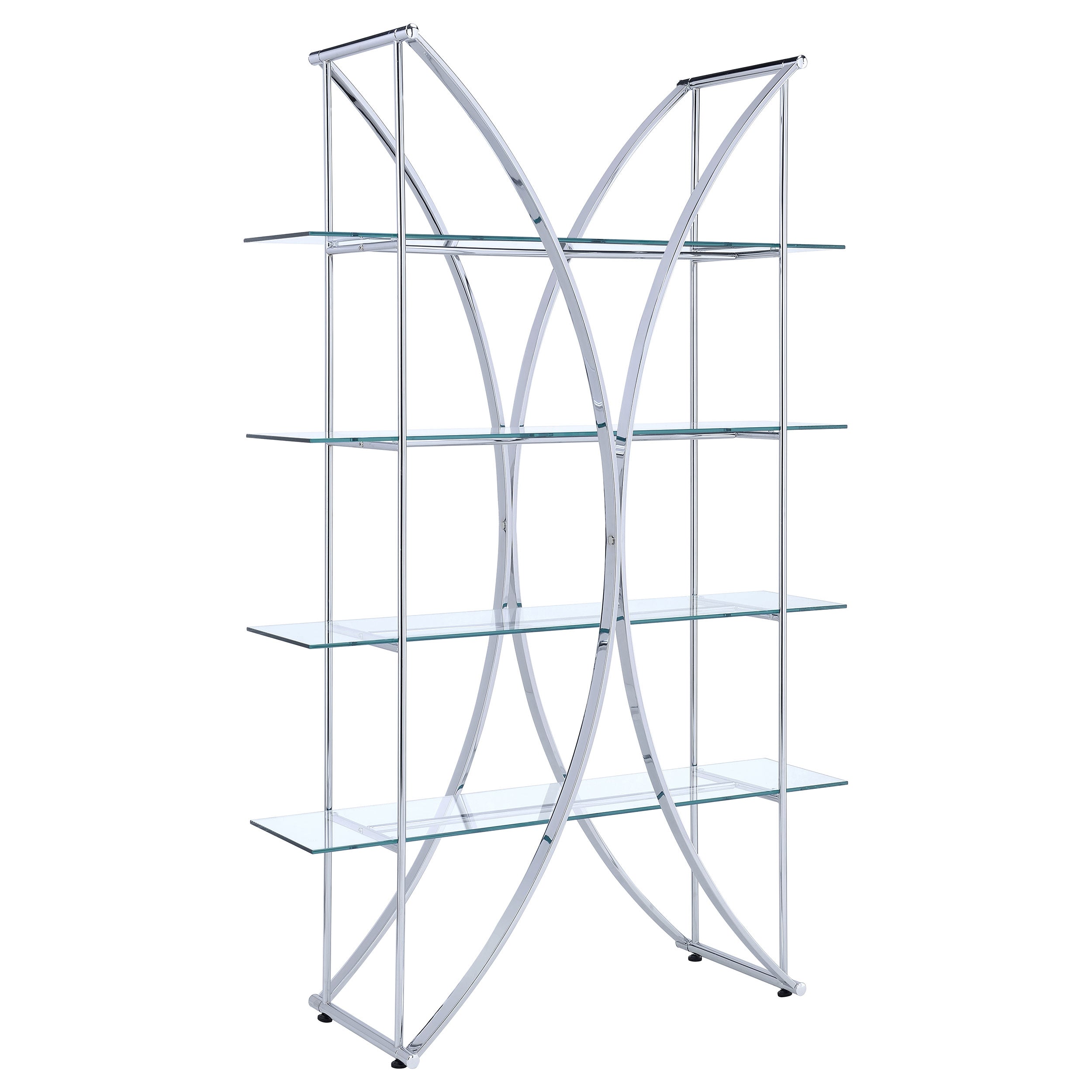 Orleans Furniture - Coaster - Larson 73-inch 4-shelf Glass Bookshelf Chrome - 910050