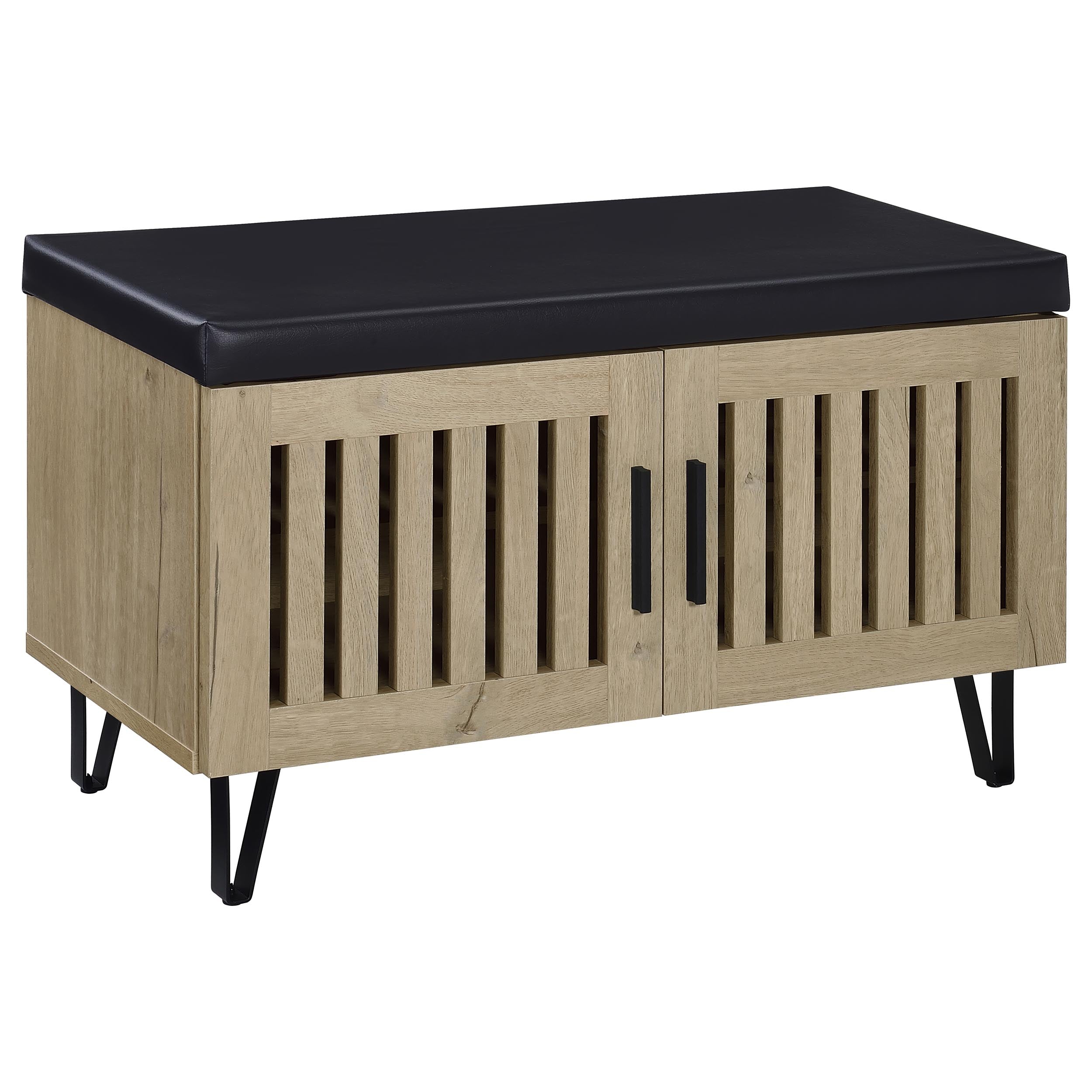 Orleans Furniture - Coaster - Brixton 2-door Padded Entryway Shoe Storage Bench White Oak - 915154