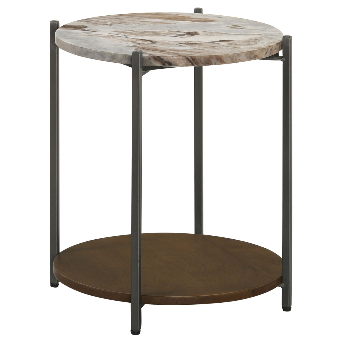 Orleans Furniture - Coaster - Noemie Round Marble Top Accent Side Table White and Gunmetal - 931204