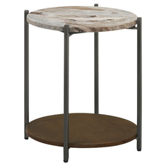 Orleans Furniture - Coaster - Noemie Round Marble Top Accent Side Table White and Gunmetal - 931204