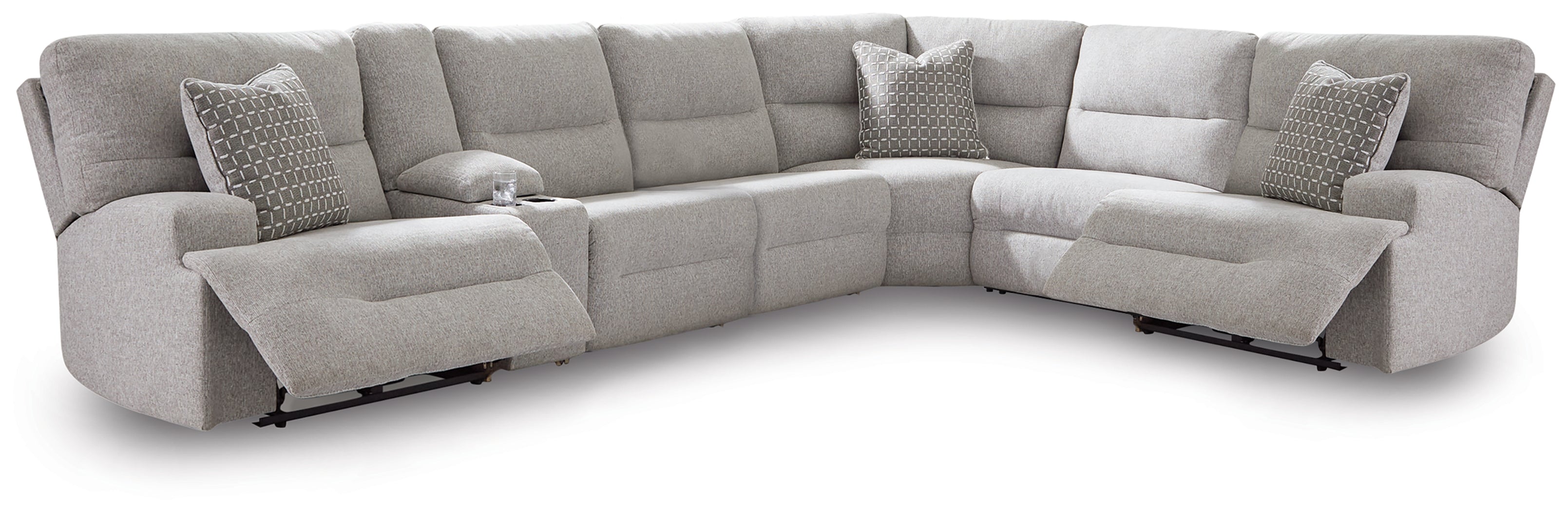Orleans Furniture - Ashley Furniture - Acklen Place Sectional - 7-Piece Power Sectional Reclining Sofa with Storage Console / Pewter - 93605S20