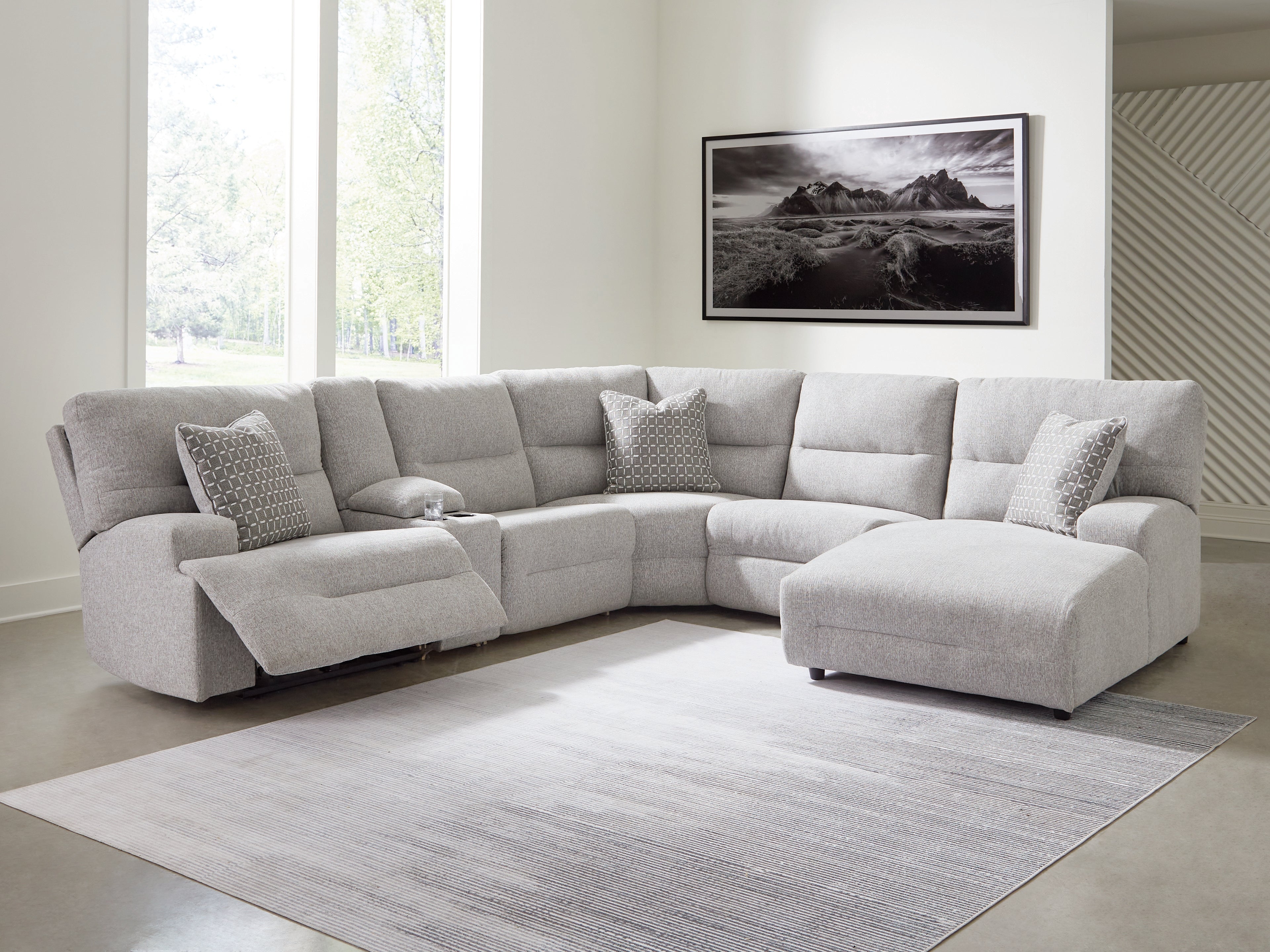 Orleans Furniture - Ashley Furniture - Acklen Place Sectional - 6-Piece Power Reclining Sectional with Chaise / Pewter - 93605S1