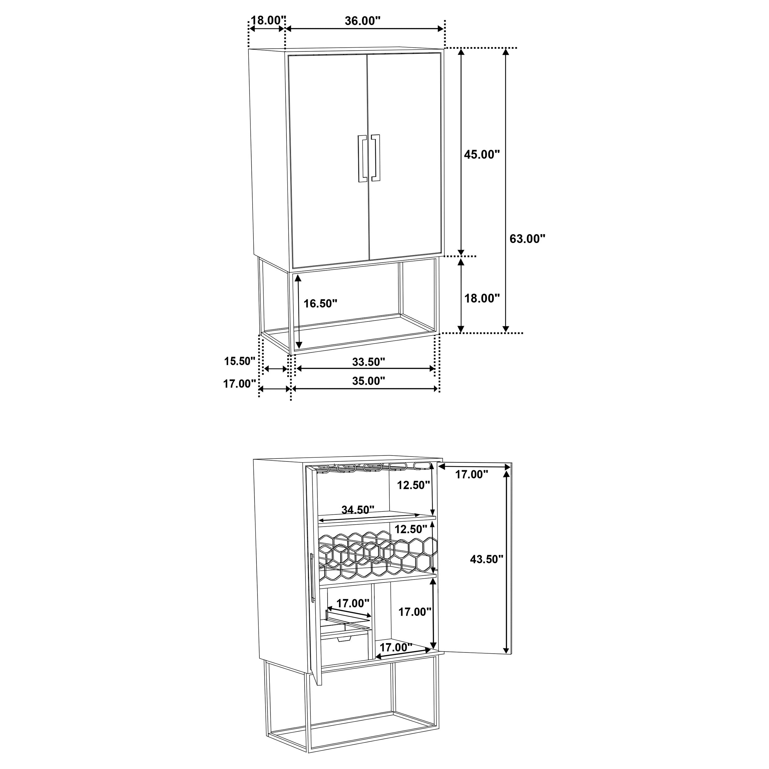 Borman 2-door Home Bar Cabinet Wine Storage Walnut and Black