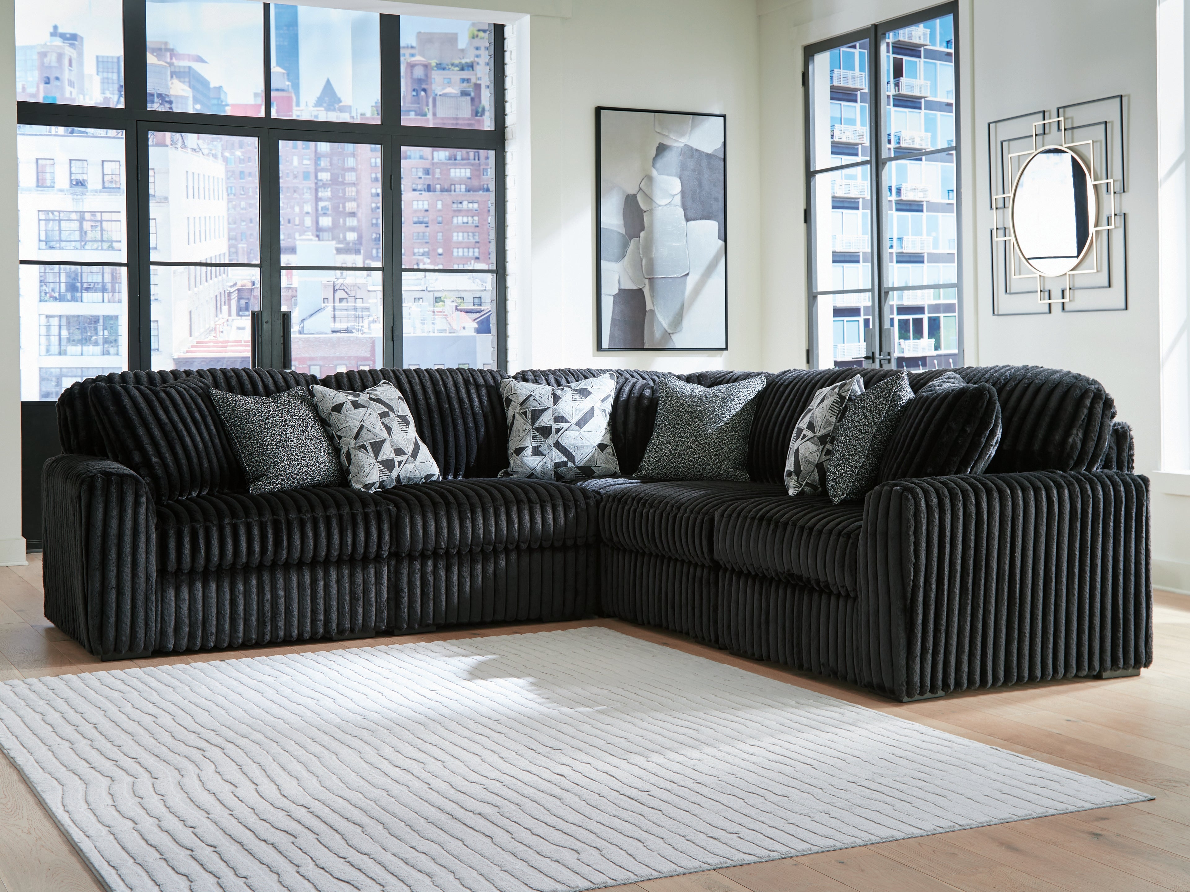 Orleans Furniture - Ashley Furniture - Midnight-Madness Sectional - RAF 5-Piece Sectional / Onyx - 98103S26