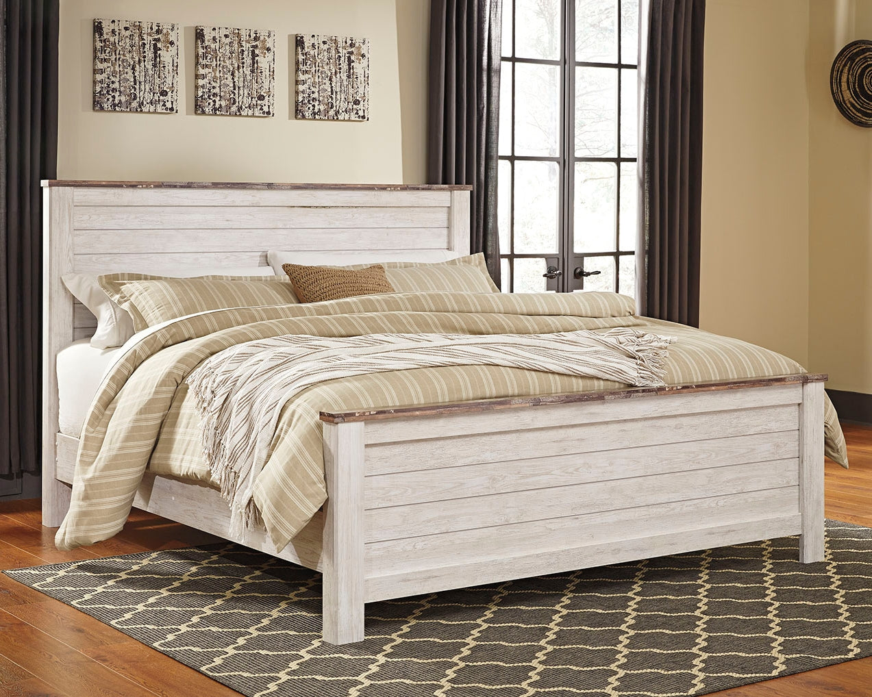 Orleans Furniture - Ashley Furniture - Willowton Bedroom - California King Panel Bed / Whitewash - B267B28
