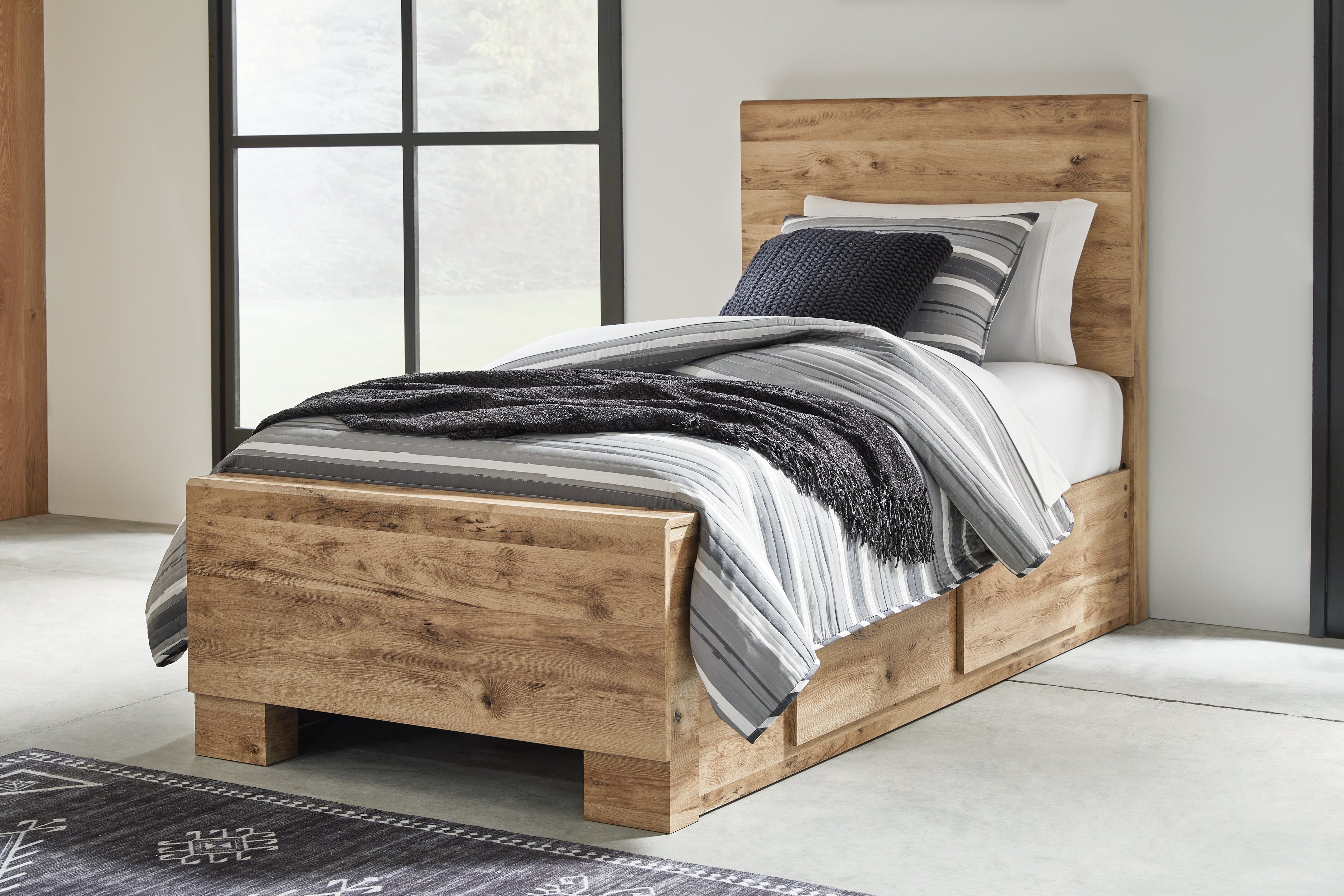Orleans Furniture - Ashley Furniture - Hyanna Bedroom - Twin Panel Bed with 1 Side Storage / Tan Brown - B1050B24