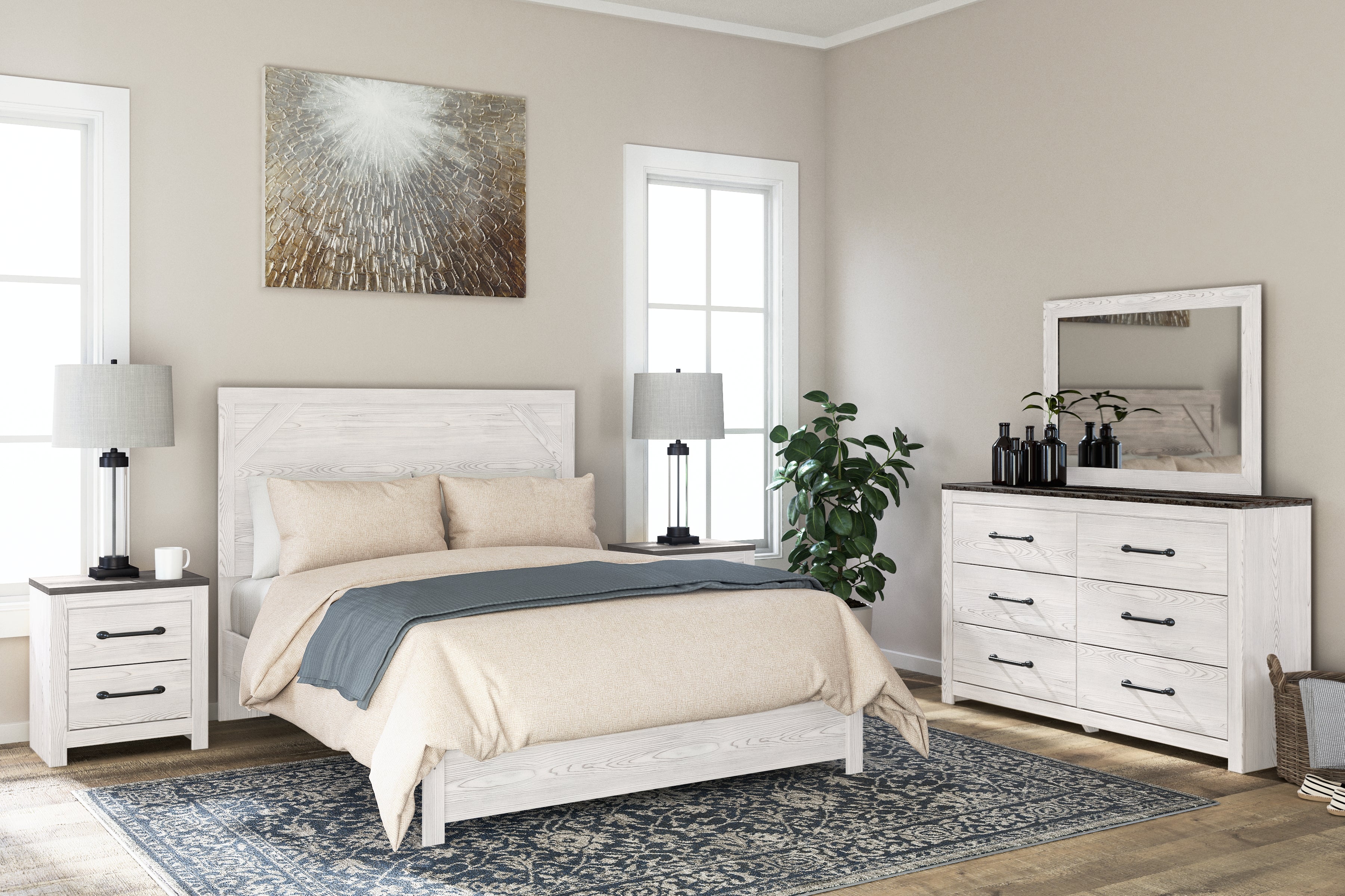 Orleans Furniture - Ashley Furniture - Gerridan Bedroom - Two Drawer Night Stand / White/Gray - B1190-92