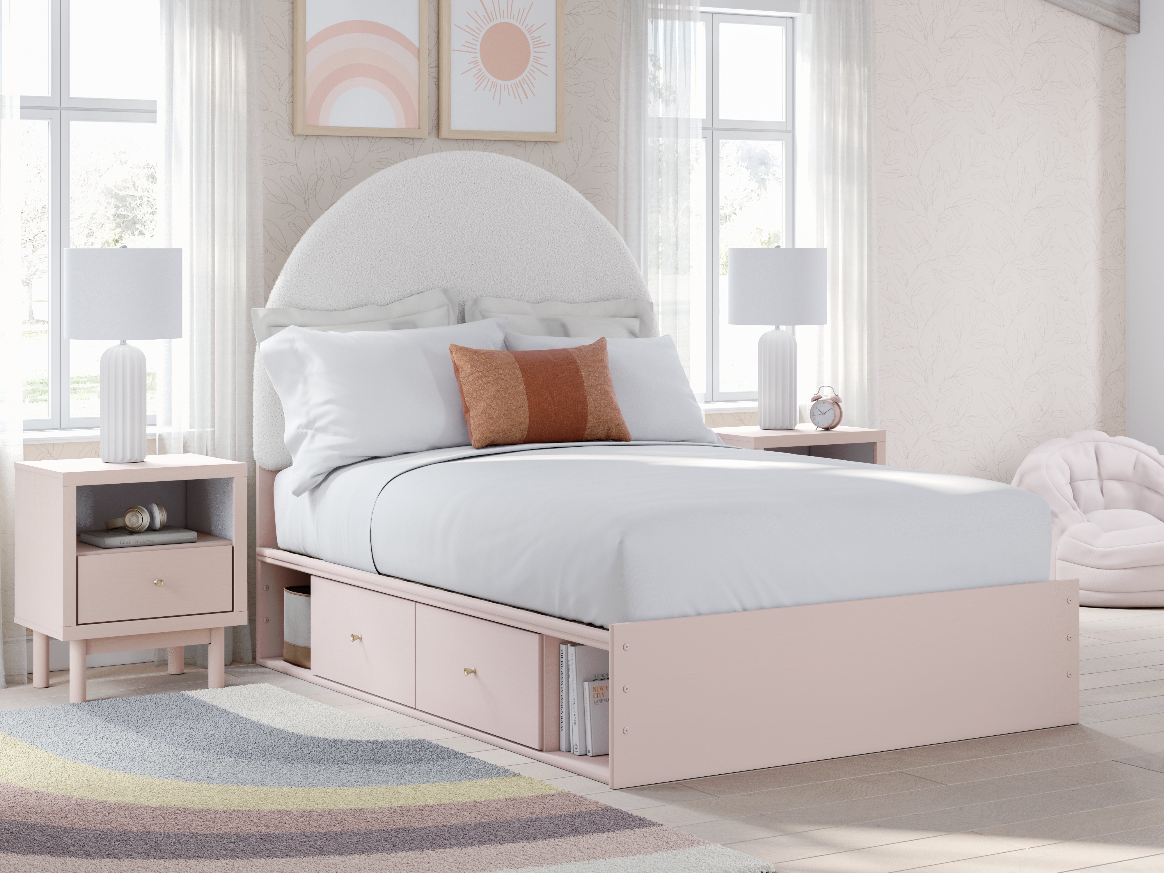 Orleans Furniture - Ashley Furniture - Wistenpine Bedroom - Full Upholstered Panel Bed with Storage / Blush - B1323B13