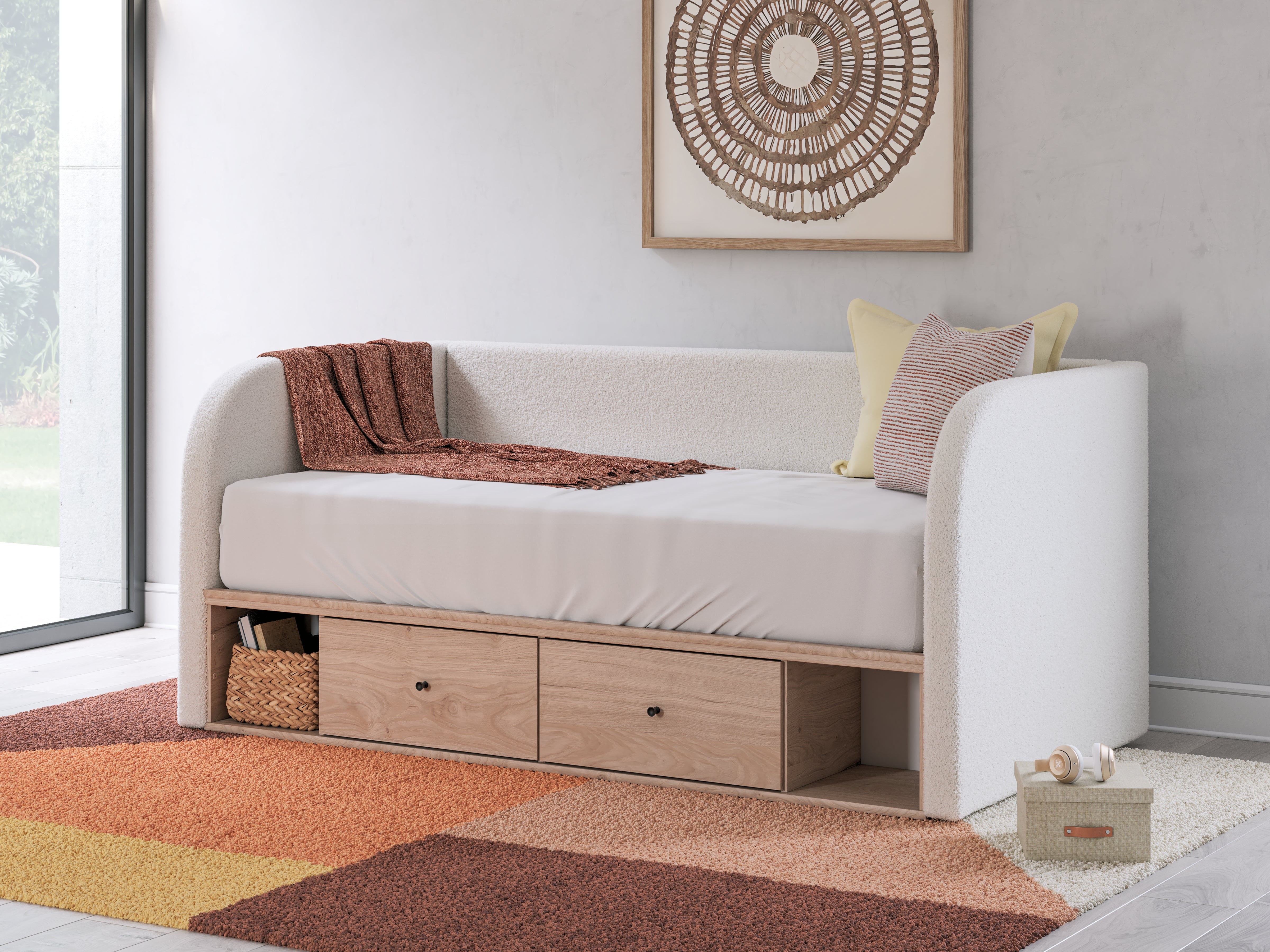 Orleans Furniture - Ashley Furniture - Arloster Bedroom - Full Upholstered Day Bed with Storage / Tan/White - PCB1566B11