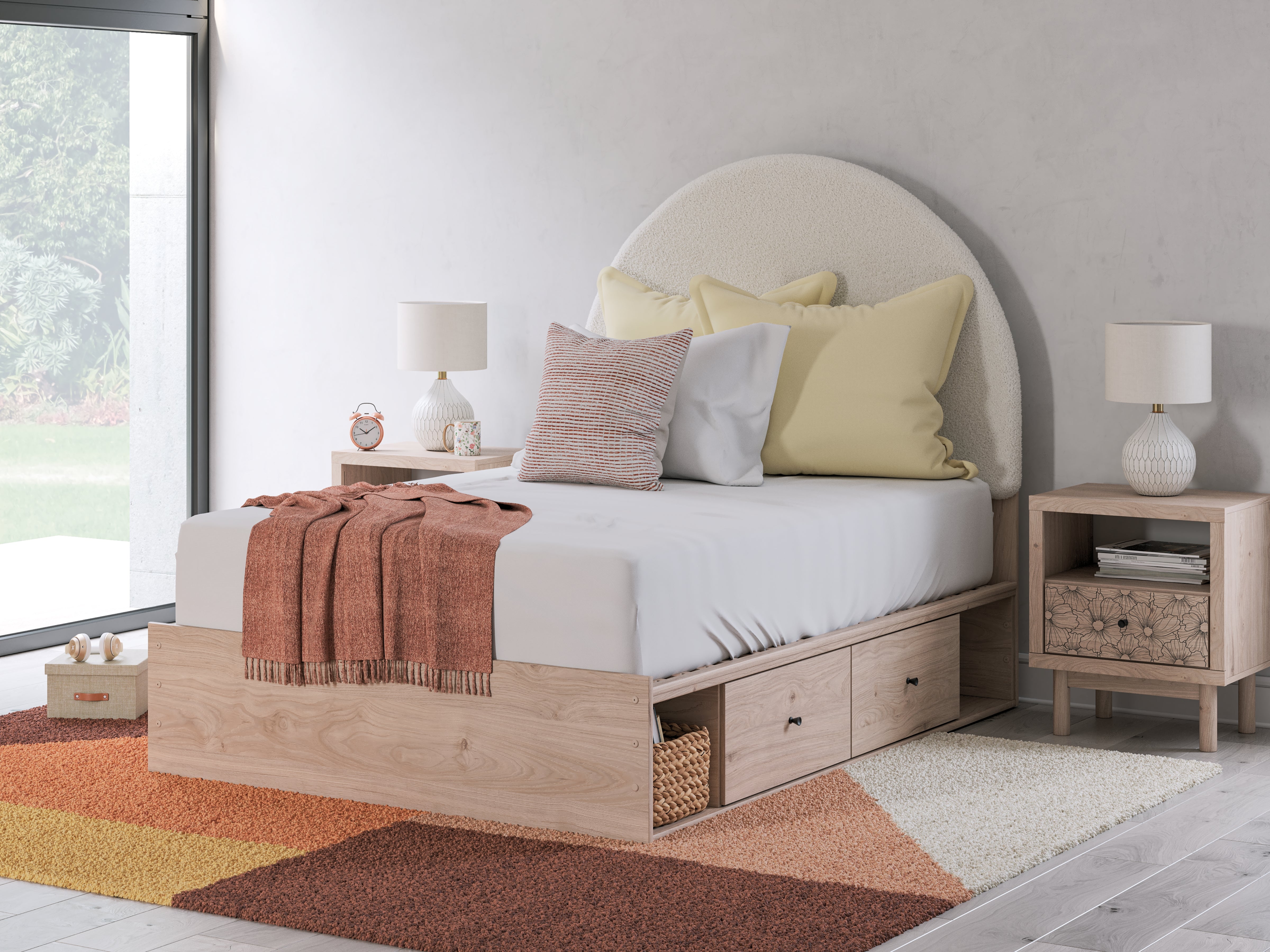 Orleans Furniture - Ashley Furniture - Arloster Bedroom - Full Upholstered Panel Bed with Storage / Tan/White - PCB1566B5