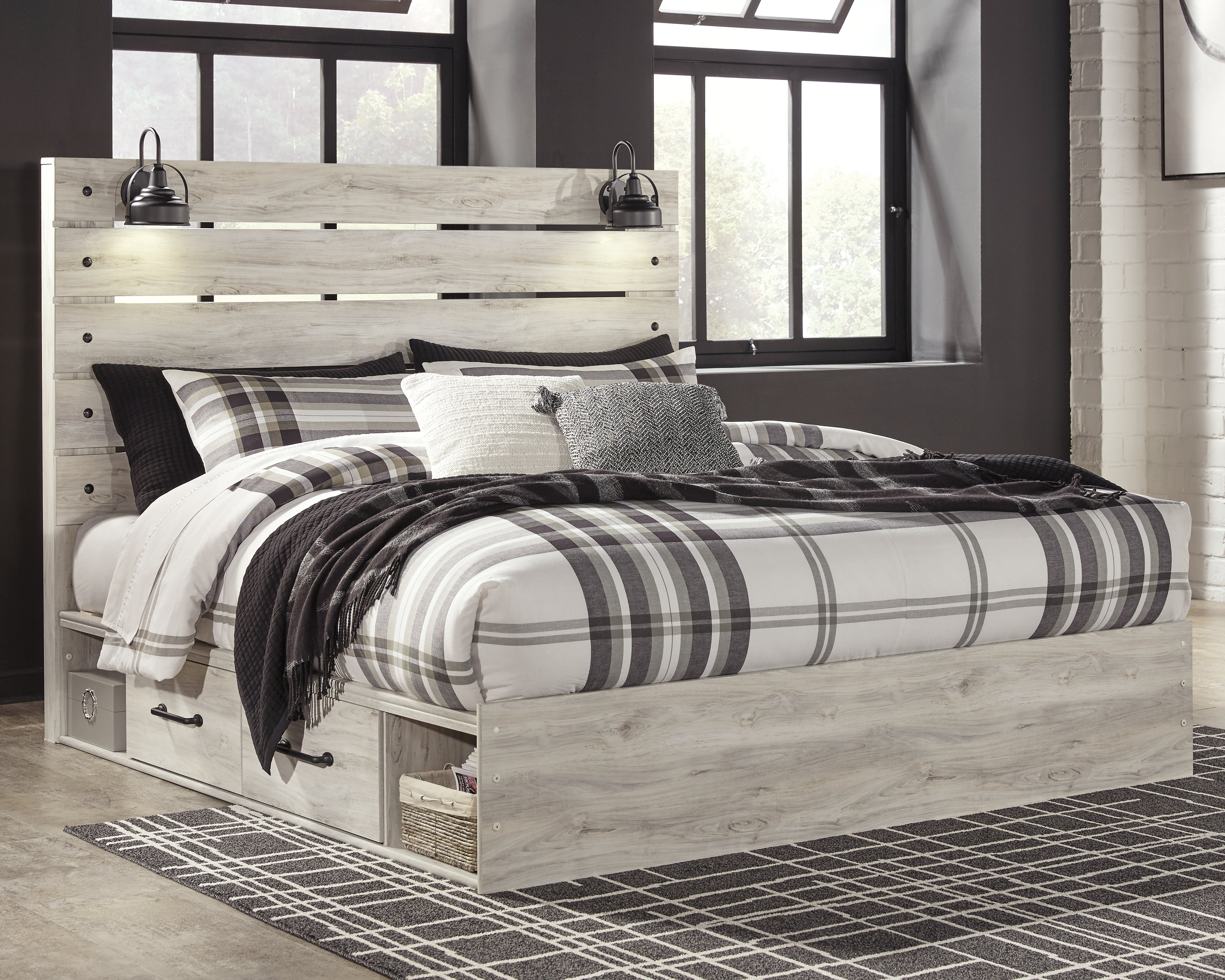 Orleans Furniture - Ashley Furniture - Cambeck Bedroom - King Panel Bed with 2 Storage Drawers / Whitewash - B192B19