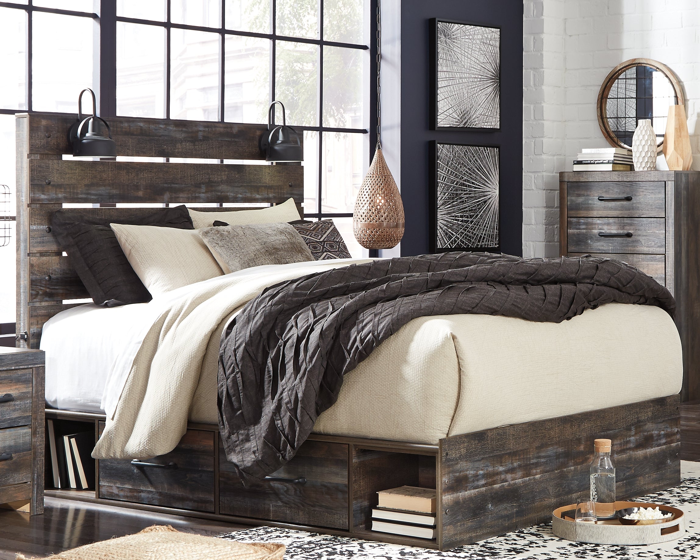 Orleans Furniture - Ashley Furniture - Drystan Bedroom - Queen Panel Bed with 4 Storage Drawers / Multi - B211B13