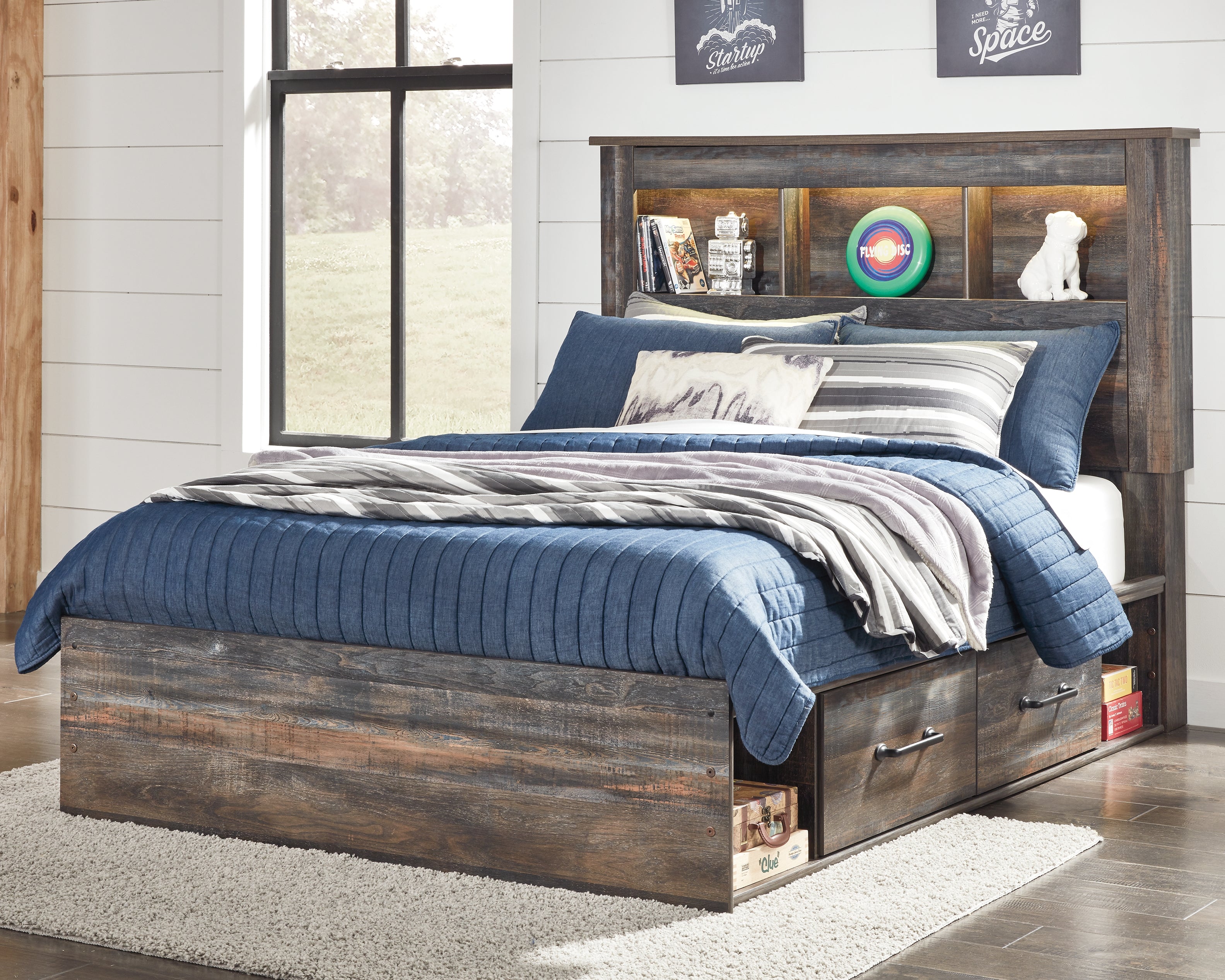 Orleans Furniture - Ashley Furniture - Drystan Bedroom - Full Bookcase Bed with 4 Storage Drawers / Multi - B211B45