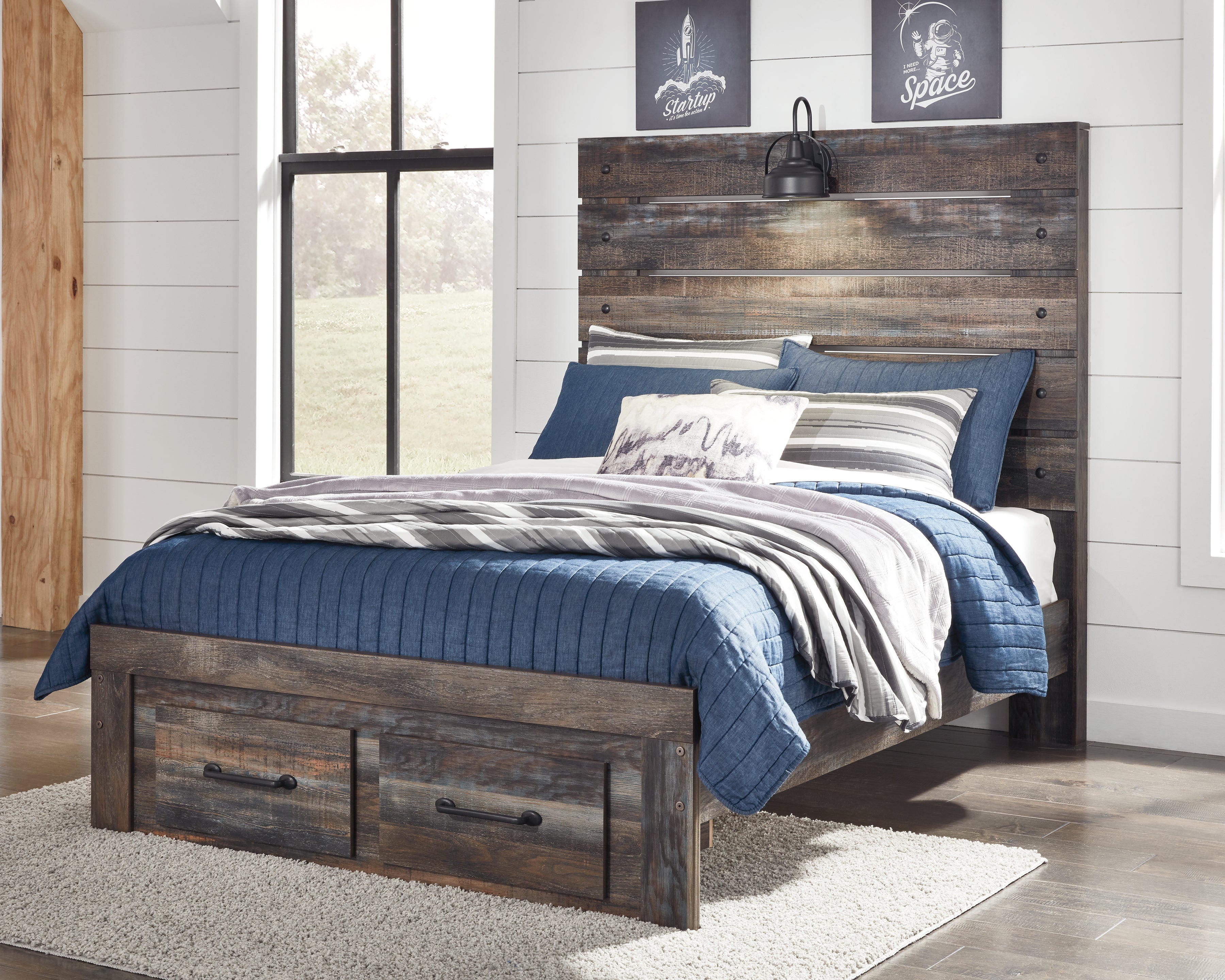 Orleans Furniture - Ashley Furniture - Drystan Bedroom - Full Panel Bed with 2 Storage Drawers / Multi - B211B47