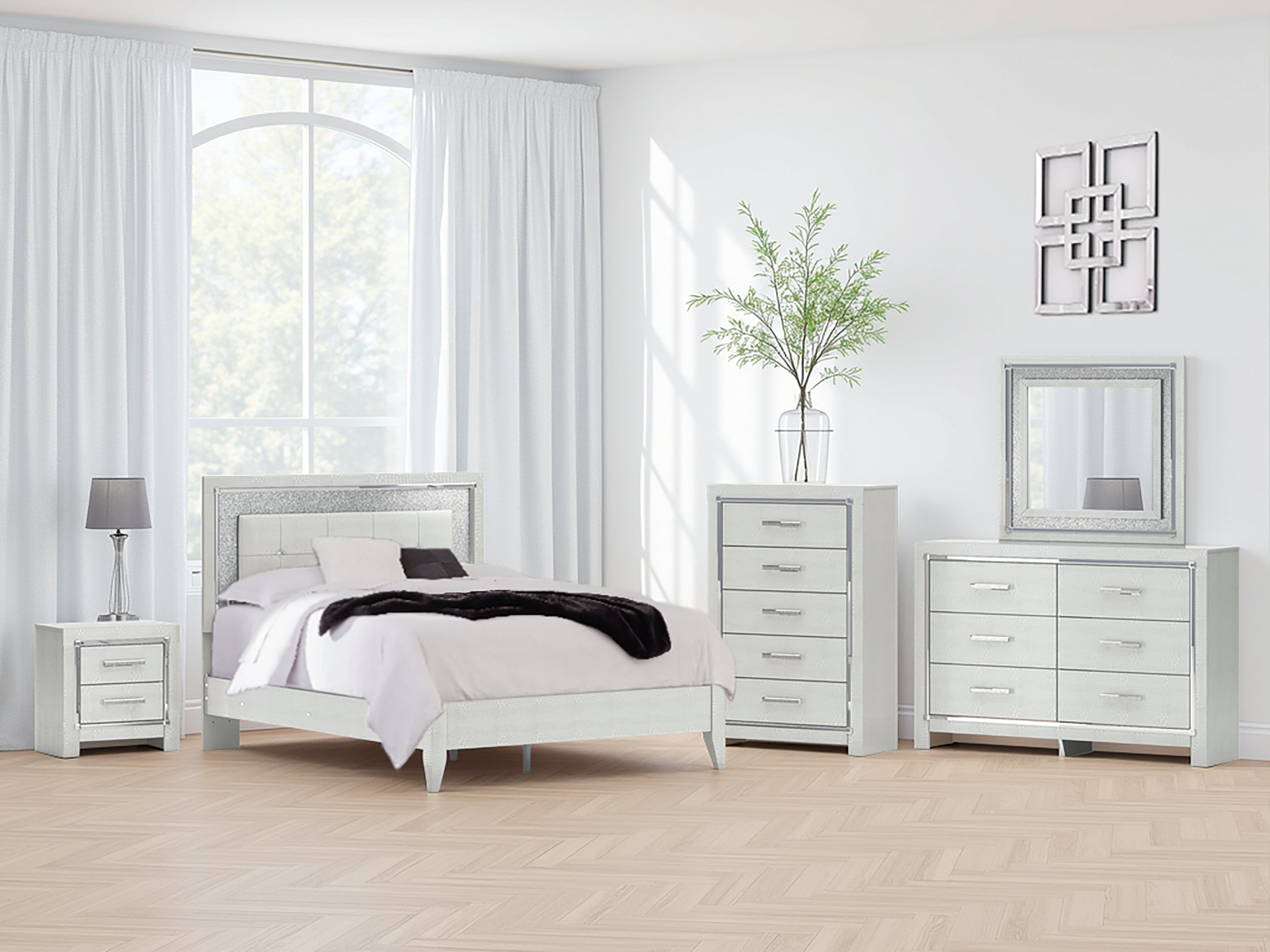 Orleans Furniture - Ashley Furniture - Zyniden Bedroom - Queen Upholstered Panel Bed / Silver - B2114B2