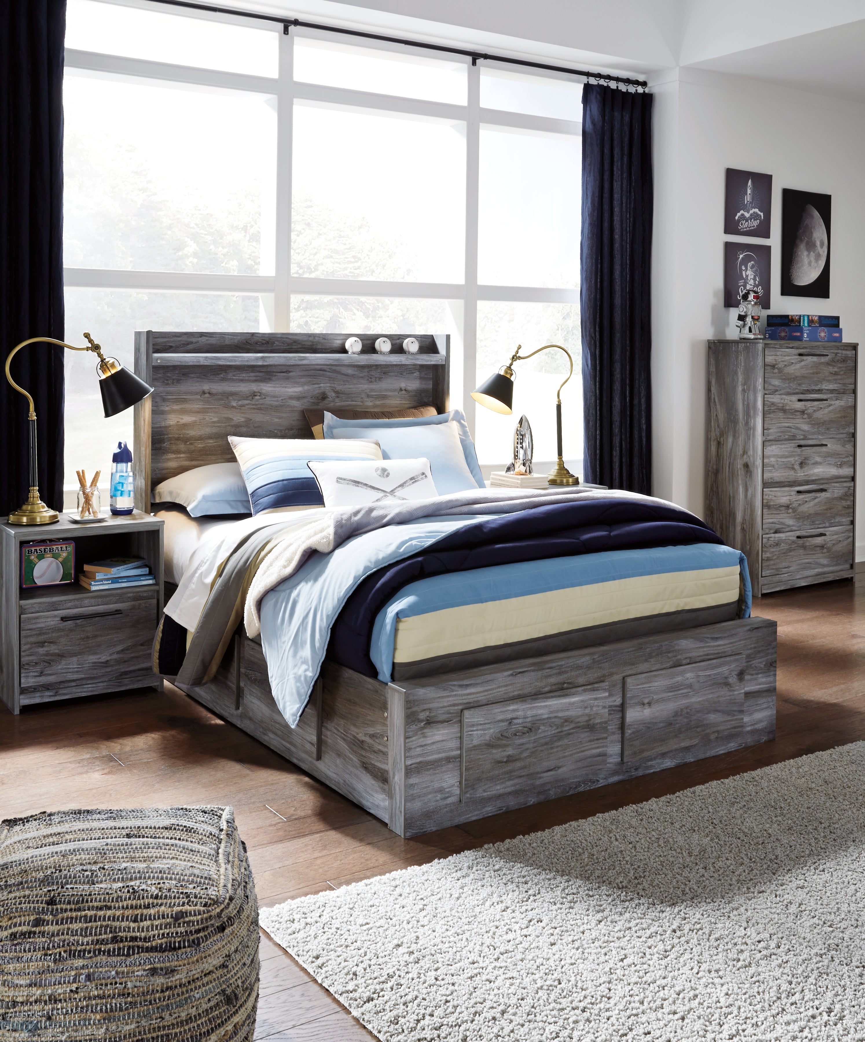 Orleans Furniture - Ashley Furniture - Baystorm Bedroom - Full Panel Bed with 6 Storage Drawers / Gray - B221B27
