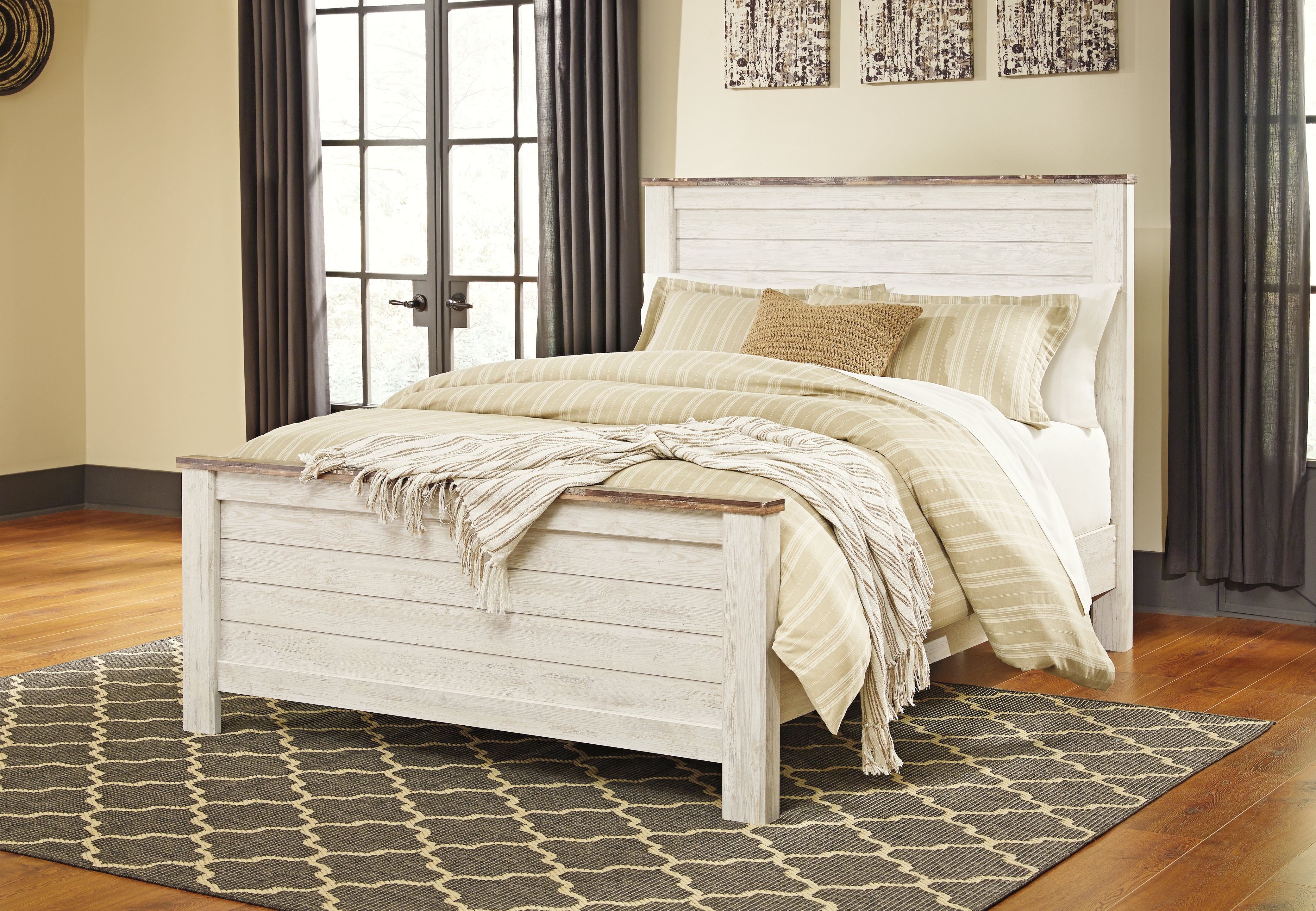 Orleans Furniture - Ashley Furniture - Willowton Bedroom - King Panel Bed / Whitewash - B267B10