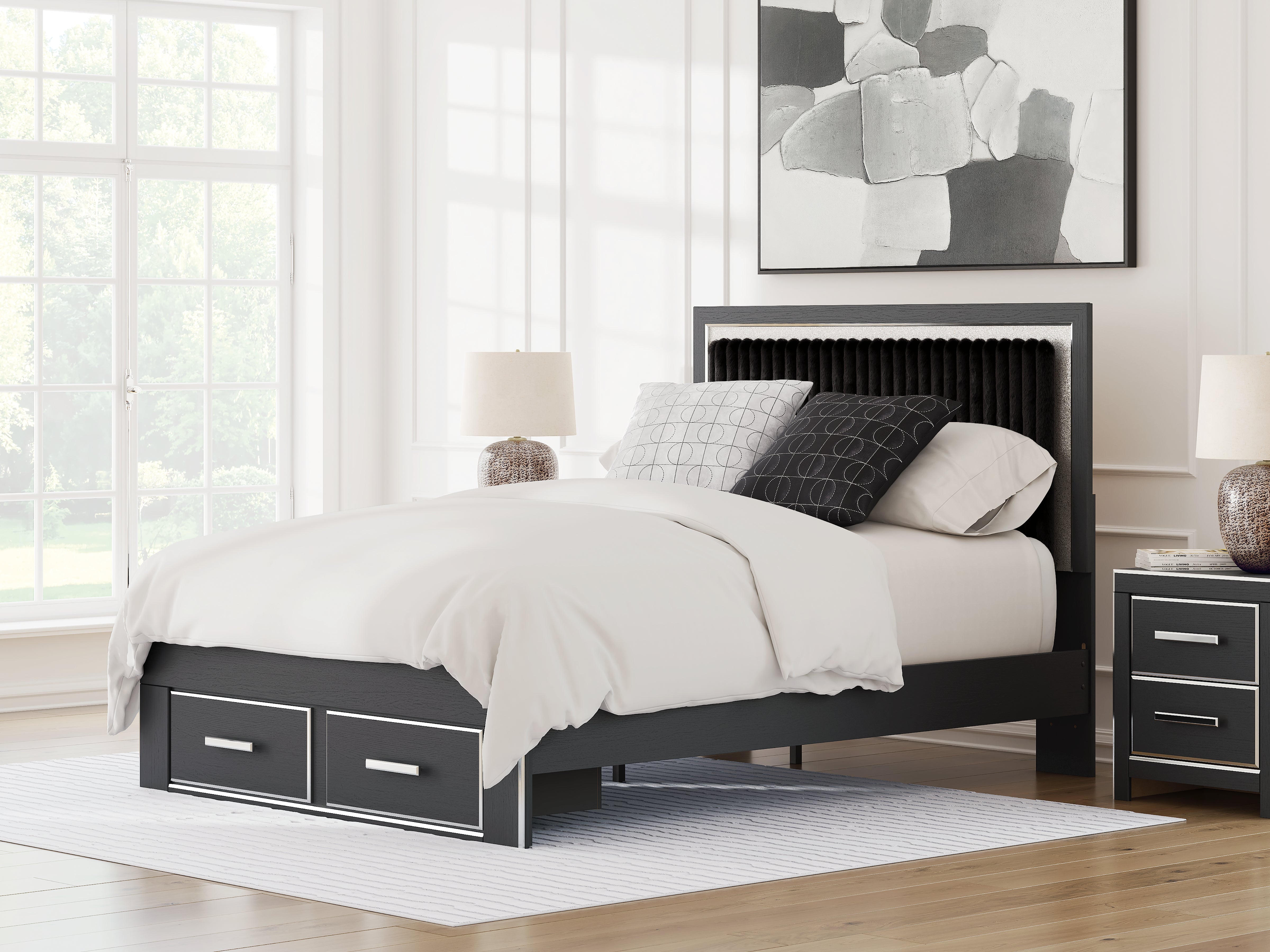 Orleans Furniture - Ashley Furniture - Zuraleus Bedroom - Queen Upholstered Panel Storage Bed / Black - PCB3380B4