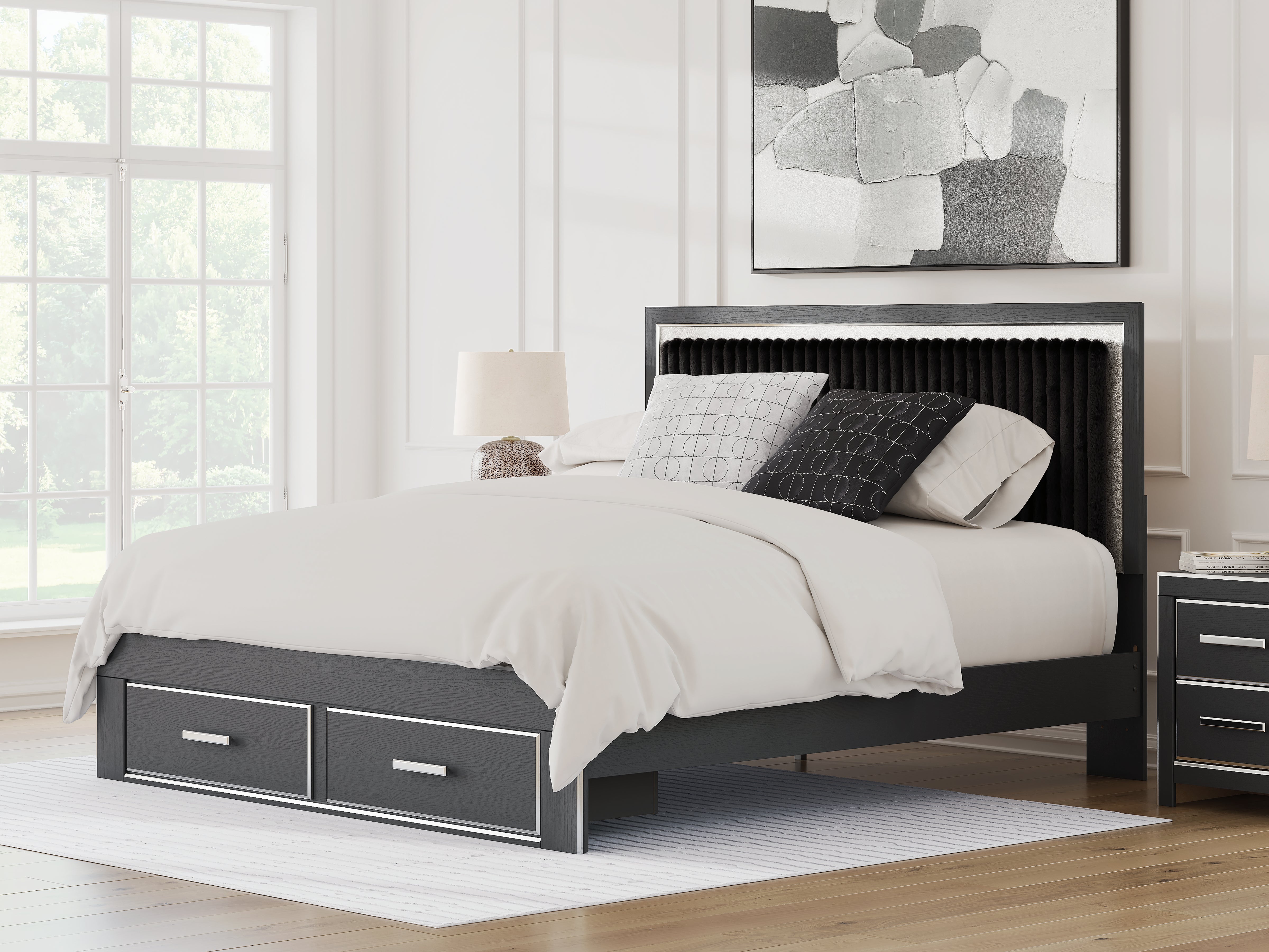 Orleans Furniture - Ashley Furniture - Zuraleus Bedroom - King Upholstered Panel Storage Bed / Black - PCB3380B11