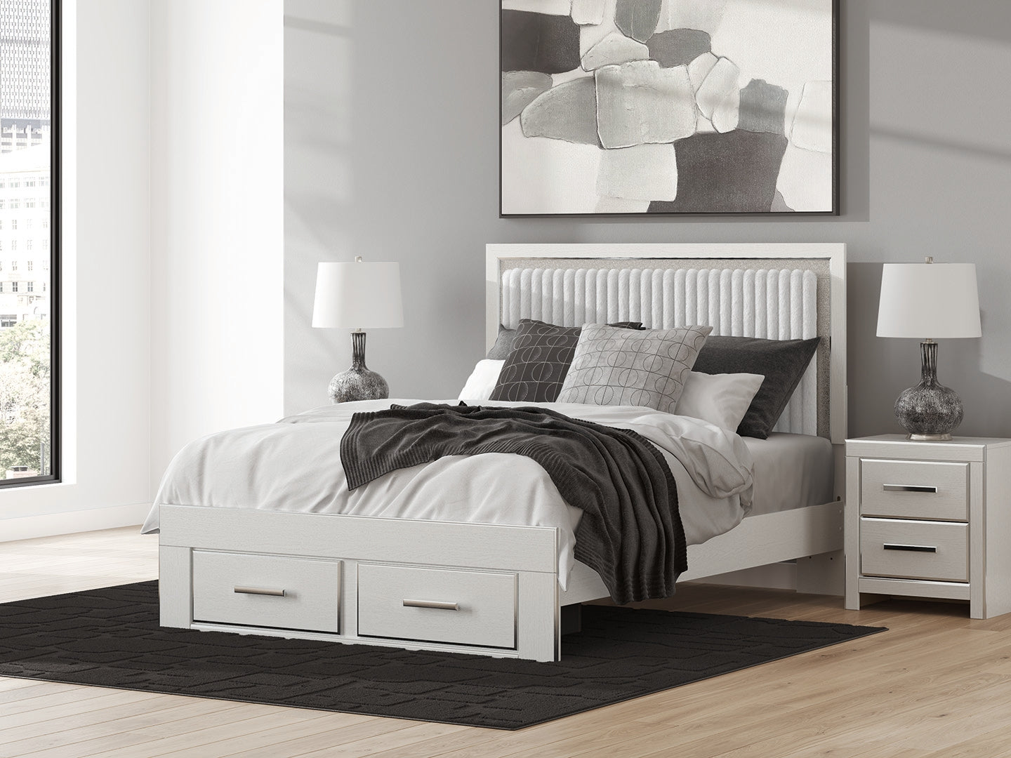 Orleans Furniture - Ashley Furniture - Zuraleus Bedroom - Queen Upholstered Panel Storage Bed / White - PCB3381B4