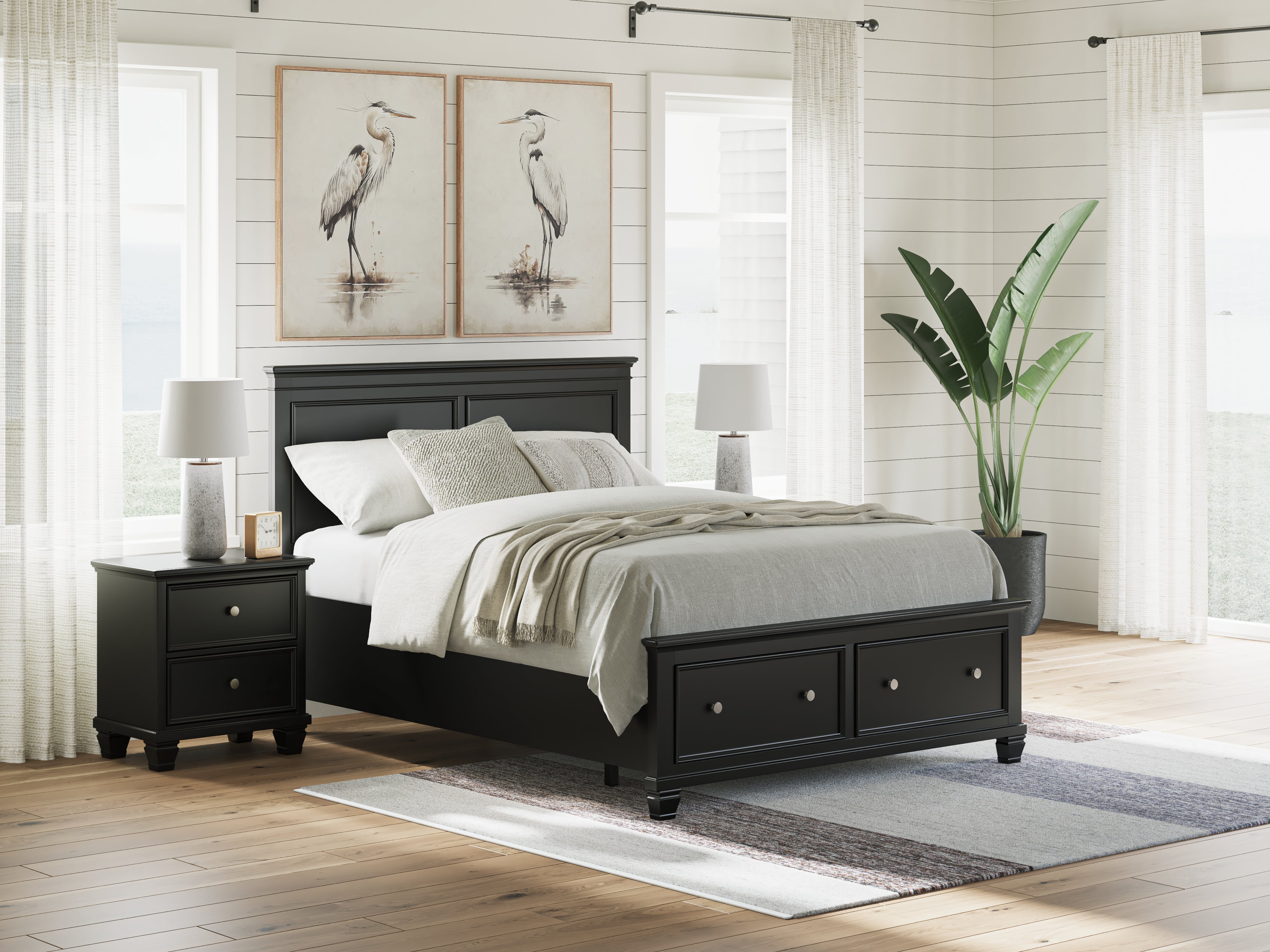 Orleans Furniture - Ashley Furniture - Lanolee Bedroom - Queen Panel Storage Bed / Black - B687B17